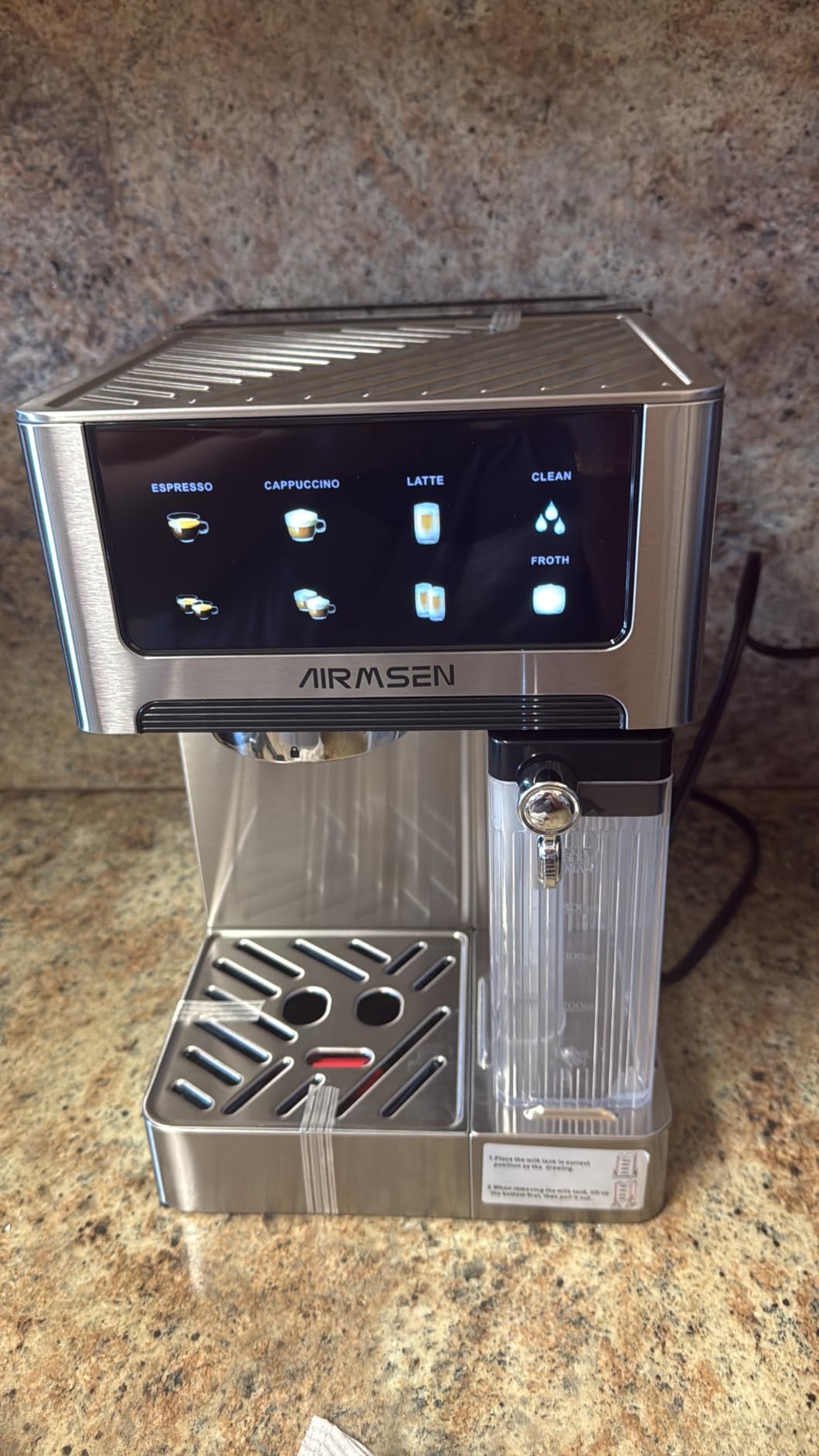 AIRMSEN 20 Bar Espresso Machine with Automatic Milk Frother, Cappuccino & Latte Coffee Maker with Quick Brew Dual Boiler (1350W + 1000W), Stainless Steel, 60oz Water Tank, Touchscreen customer photo 2