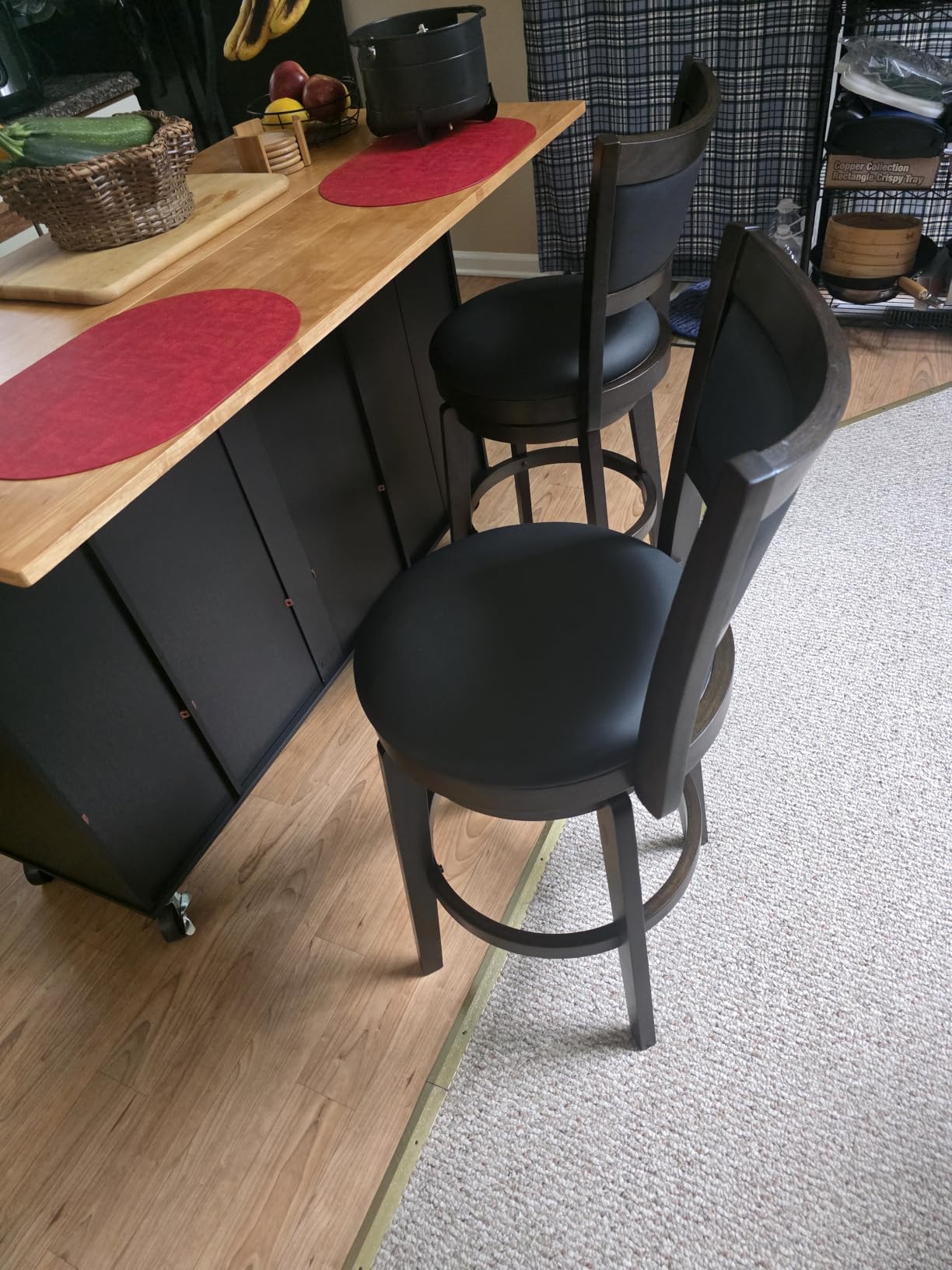PrimeZone Swivel Bar Stools Set of 2, 30 Inch Bar Height Barstools | Black Faux Leather, High Backrest, Solid Rubberwood Frame, Wrap-around Footrest, Counter Stools for Kitchen Island, Pub customer photo 1