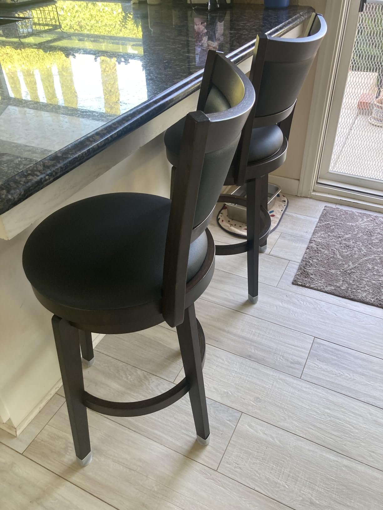PrimeZone Swivel Bar Stools Set of 2, 24 Inch Counter Height Barstools | Black Faux Leather, High Backrest, Solid Rubberwood Frame, Wrap-around Footrest, Counter Stools for Kitchen Island, Pub customer photo 2