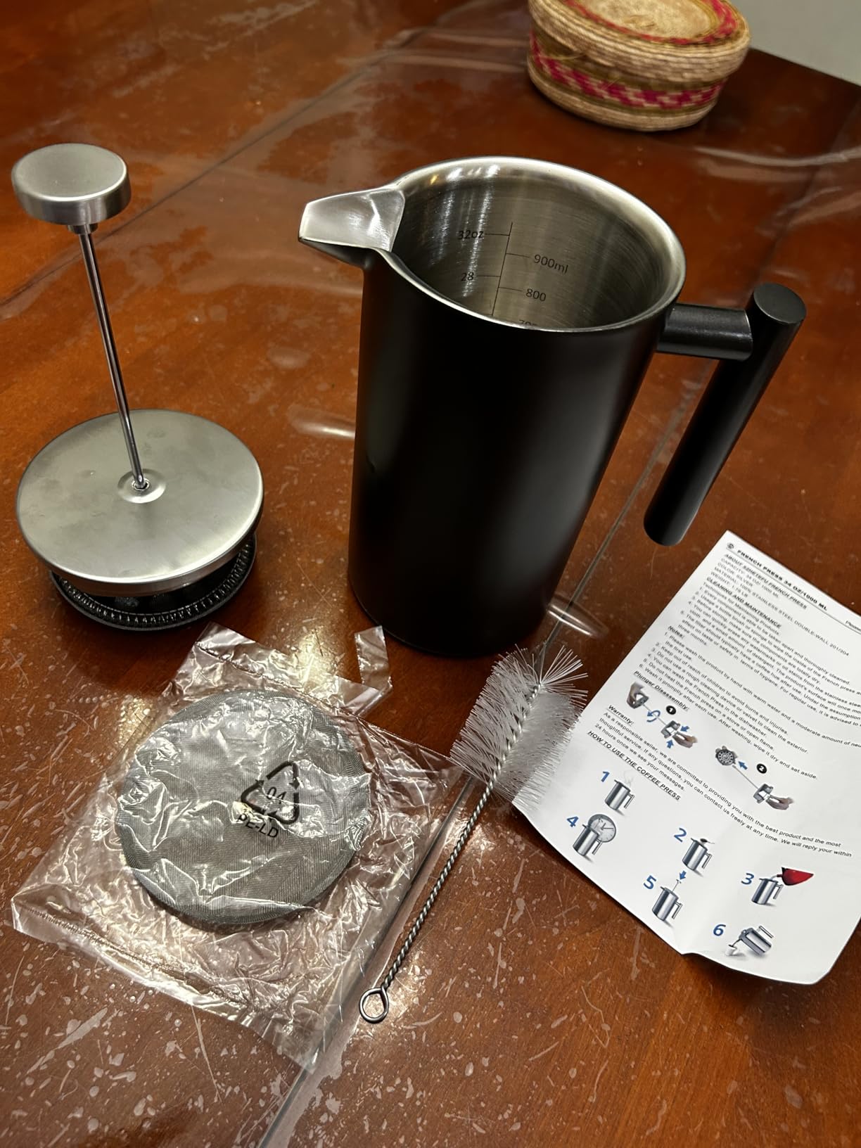 34 OZ Large French Press, Premium Stainless Steel French Press Coffee Maker | Sturdy Insulated French Coffee Press 4 - 8 Cups, Tea Presses for Home Kitchen Camping Travel Loose Tea, Elegant Black customer photo 1
