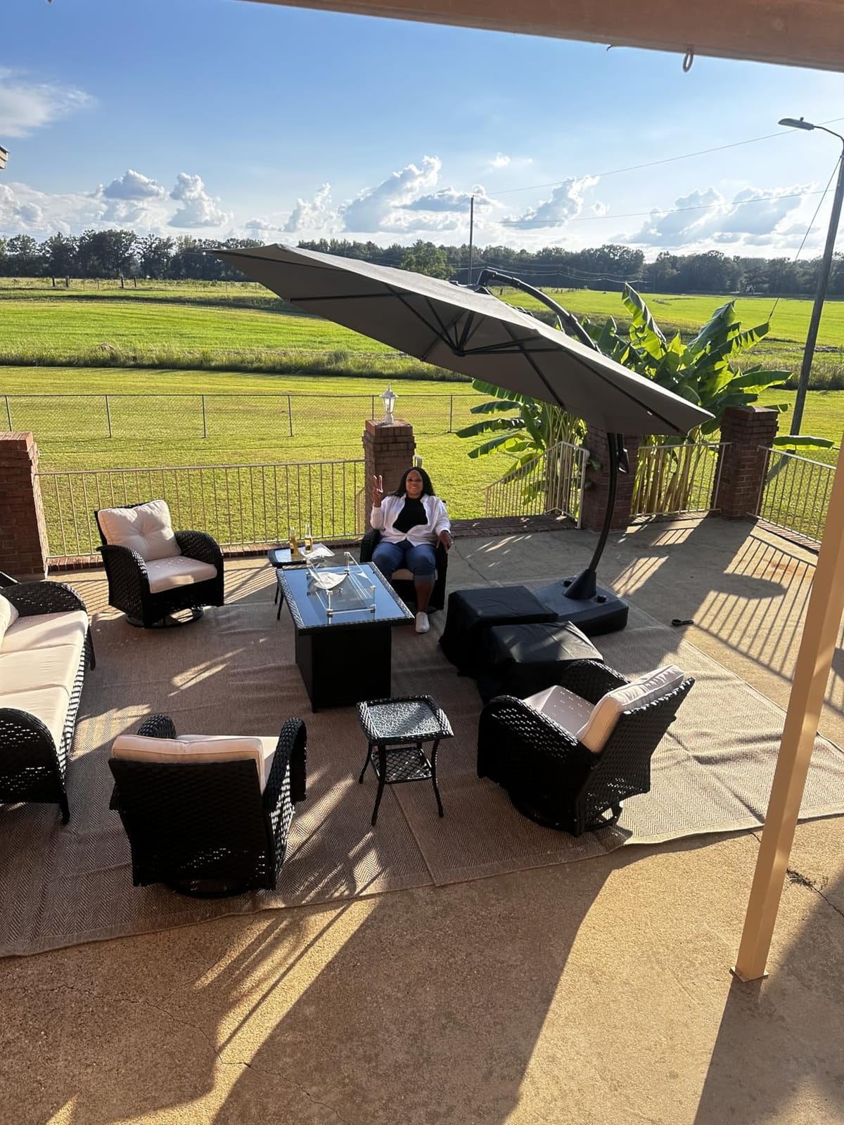 10 Pieces Outdoor Patio Furniture Set with Fire Pit Table, Rattan Wicker Sectional Swivel Rocker Chairs Sets customer photo 1