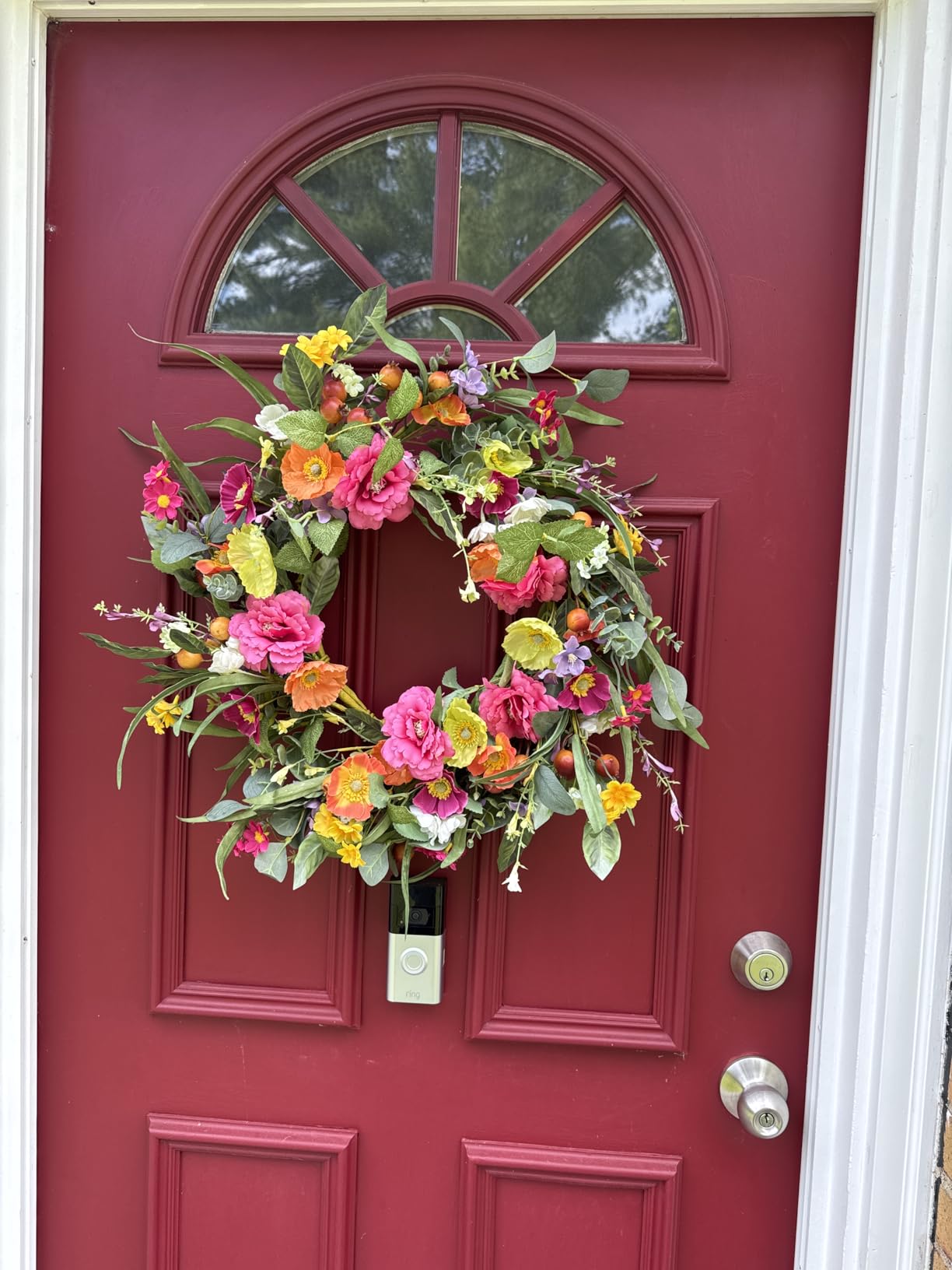 Artificial Spring Summer Wreaths for Front Door 22'' Peony Wreath Colorful Floral Wreath with Peony, Daisy, Poppy Flower Lavender for Indoor Outdoor Farmhouse Home Wall Window Festival Decoration customer photo 1