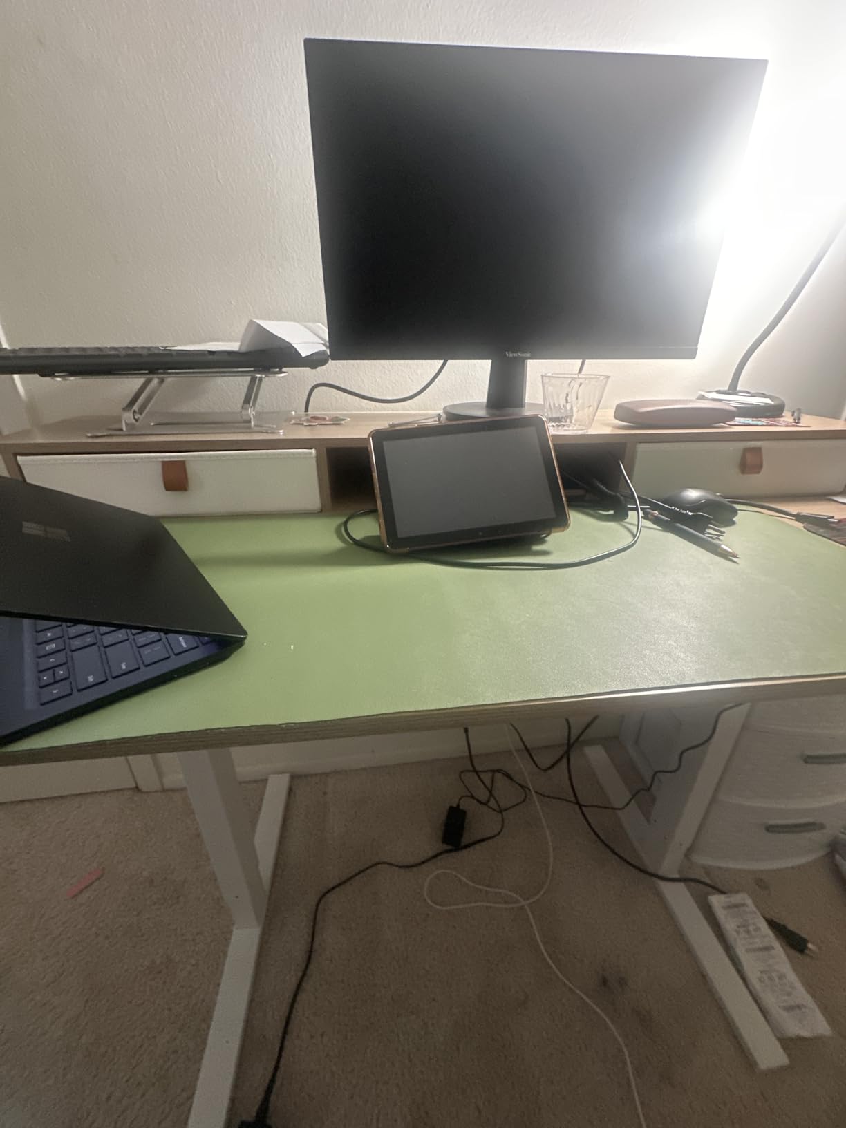TIQLAB 48 * 24 inch Standing Desk with Two Drawers&Top Shelf, Maple | Smooth Height Adjustment, 2 Memory Presets, One-Touch Control, Stable Steel Frame, 176 lbs Capacity, Easy Assembly customer photo 1
