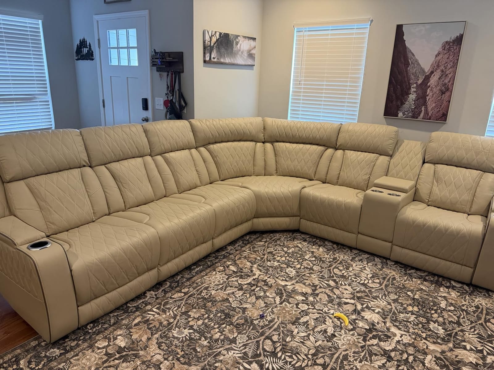 Breathing Leather Reclining Sofa Set, Power Recliner Sectional Couch with LED Light, Modern Living Room Furniture Set, Reclining Sectional Couch Set with USB Port/Storage for Home/Home Theater customer photo 2