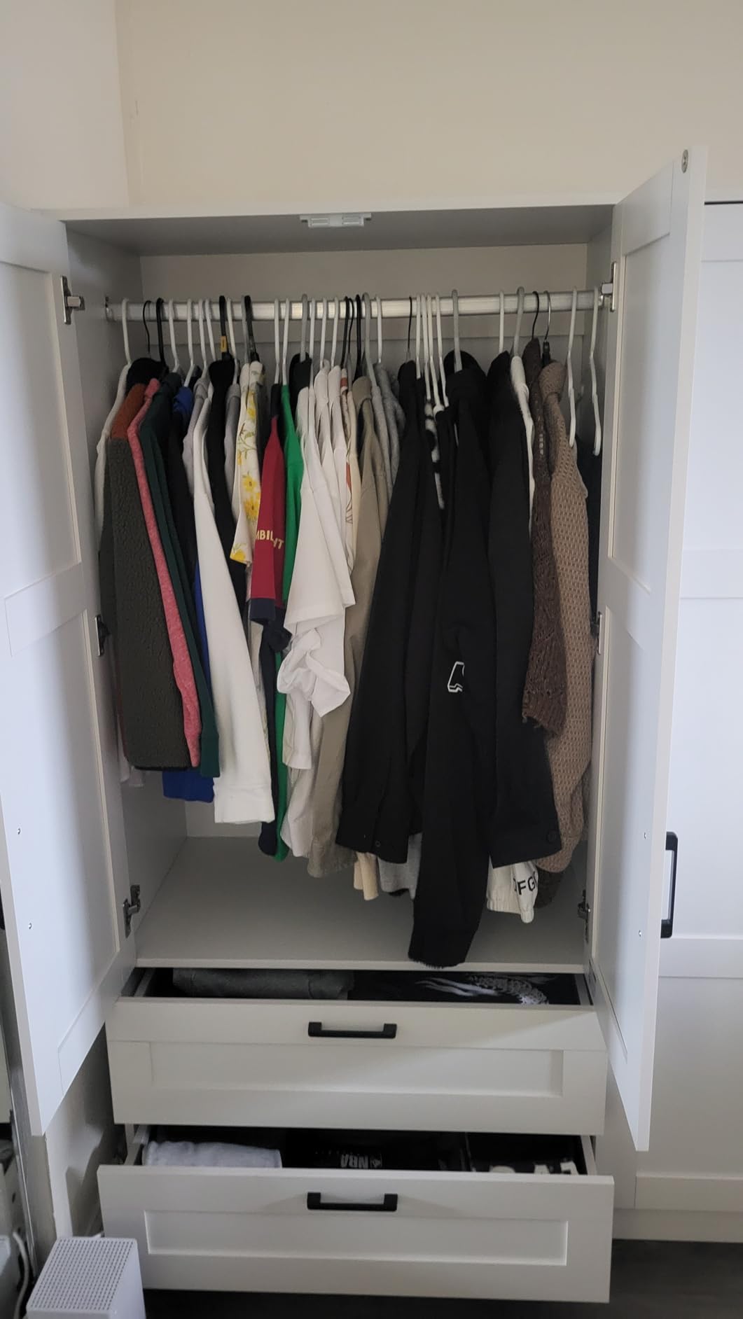 Fenghua Lizhi 3 Doors Wooden Wardrobe Closet Armoire, White Storage Cabinet for Hanging Clothes, Bedroom Large Capacity Freestanding Armoire, Wood Wardrobe Combination with Shelves (2 Drawer, White) customer photo 1
