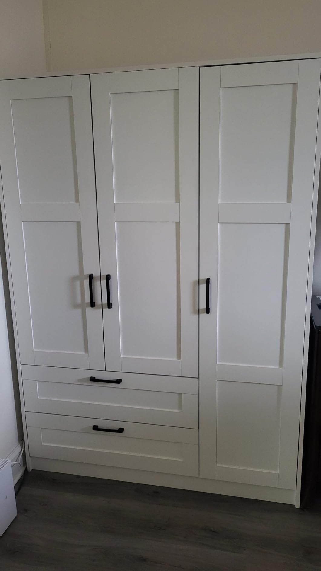 Fenghua Lizhi 3 Doors Wooden Wardrobe Closet Armoire, White Storage Cabinet for Hanging Clothes, Bedroom Large Capacity Freestanding Armoire, Wood Wardrobe Combination with Shelves (2 Drawer, White) customer photo 2