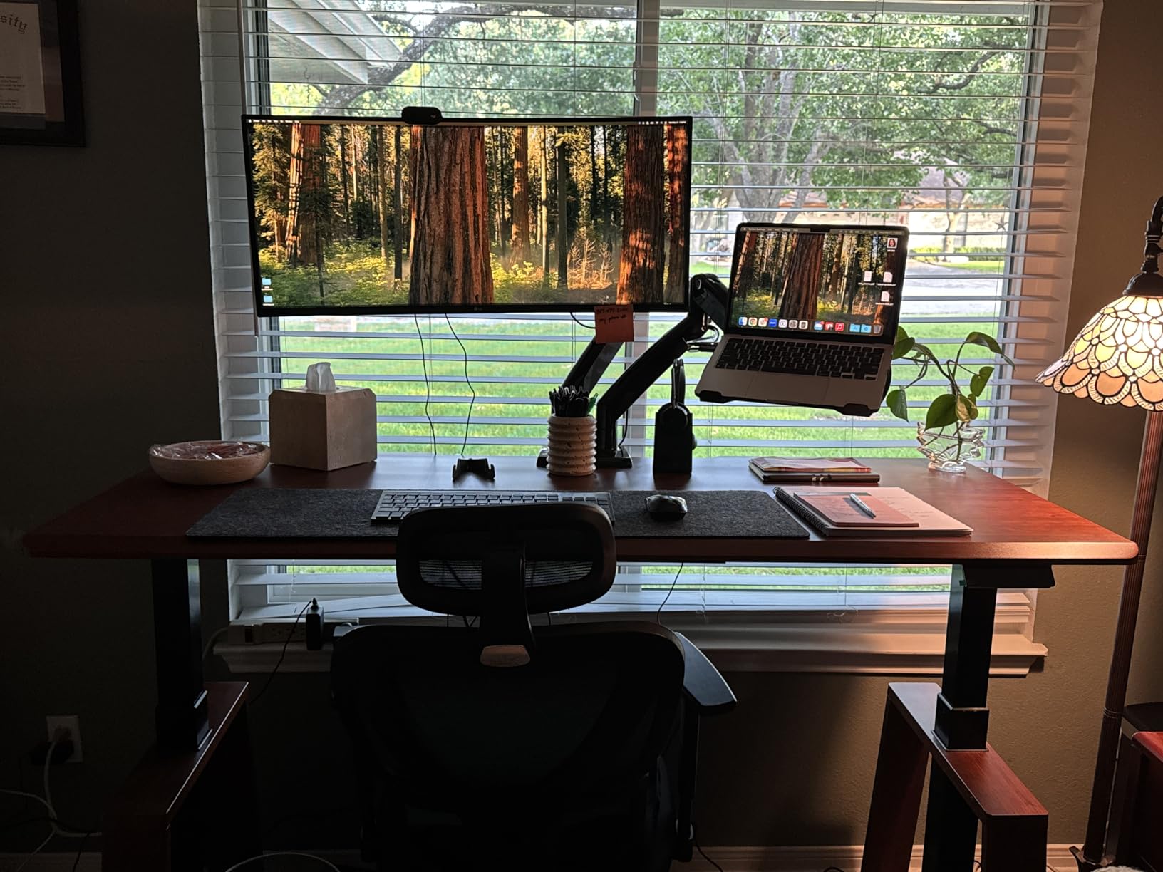 EUREKA ERGONOMIC Electric Standing Desk, 63inch Executive Computer Desk Adjustable Height Desk Modern Trapezoidal Leg Sit Stand Desk Smart APP & Touch Screen, Cherry Top customer photo 1