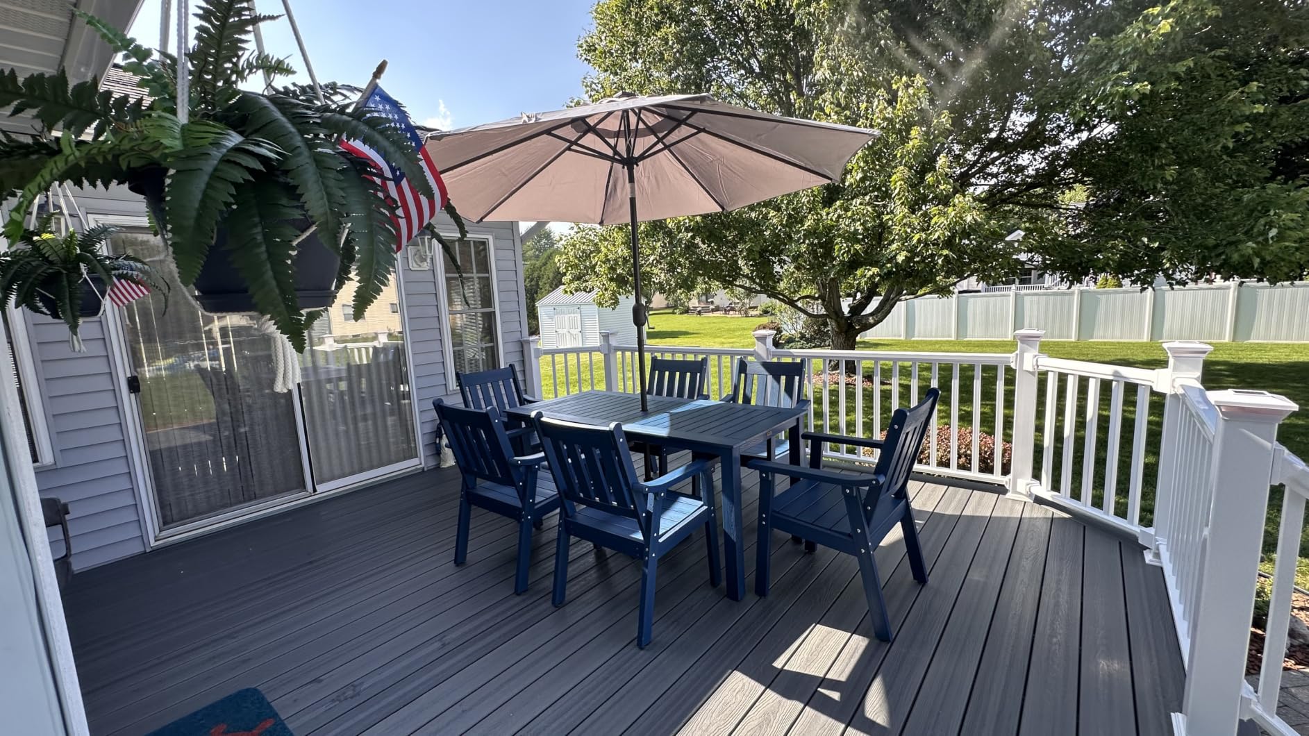 YEFU 7-Piece Patio Table Set, All-Weather HIPS, Metal Aluminum Frame, Teak | Outdoor Table and Chairs Dining Furniture Set with Umbrella Hole, Modern Plastic Dining Sets 6 Person for Outside Deck customer photo 1