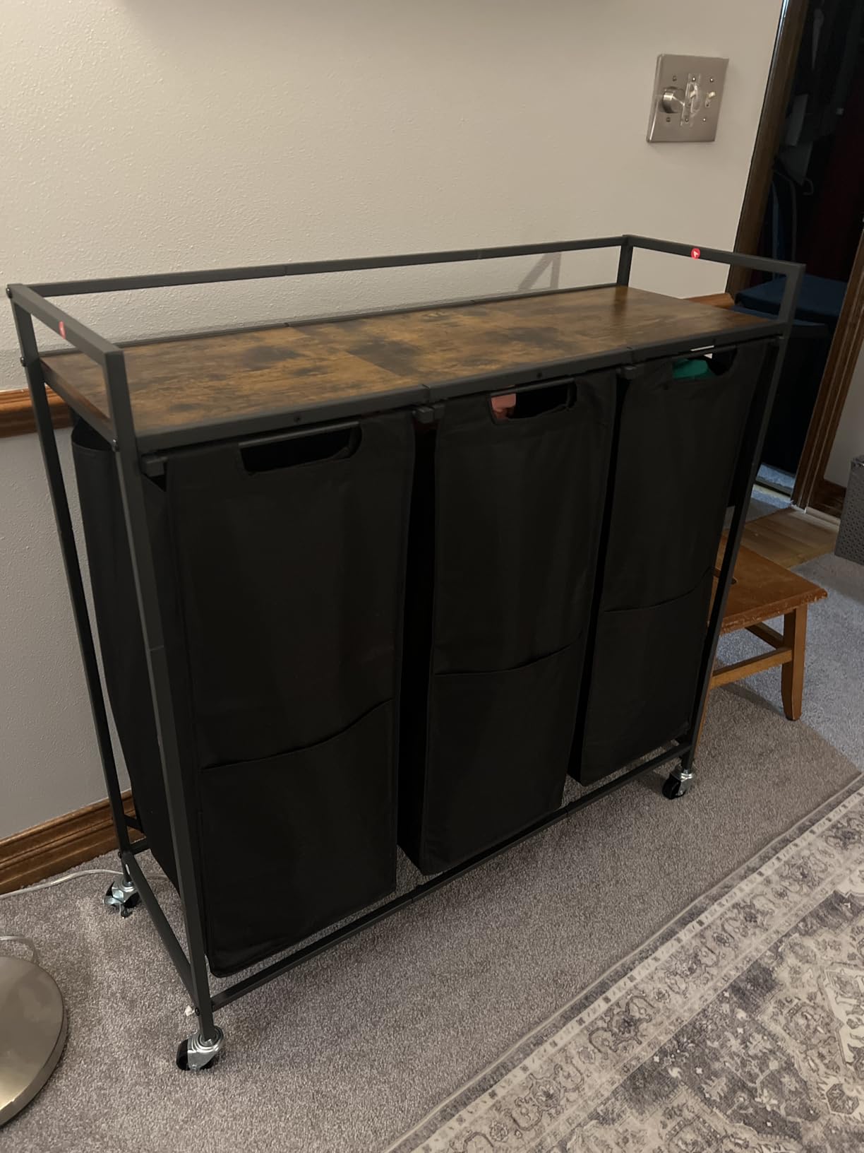 VASAGLE Laundry Sorter 3 Section, Rolling Cart with Shelf 43.5 Gal. (165 L) customer photo 2