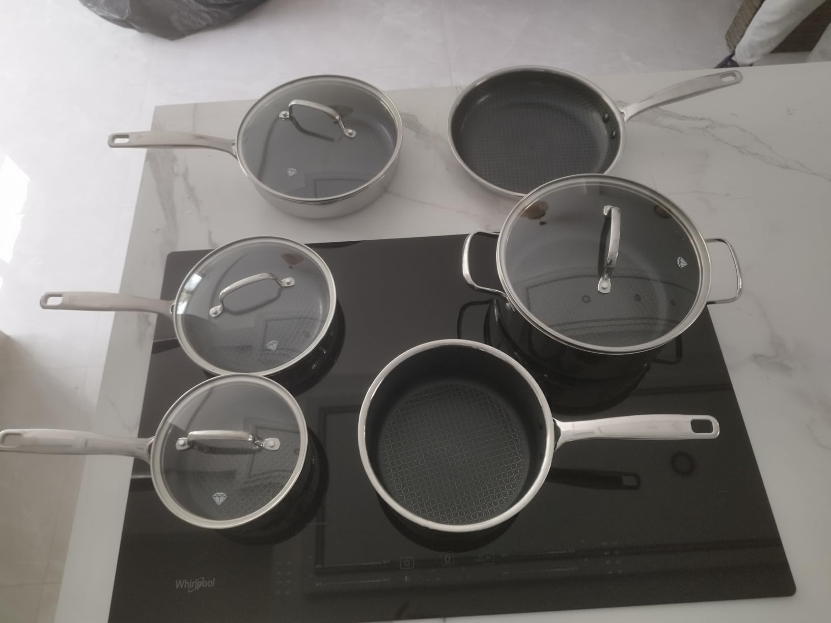 Blue Diamond Hybrid Nonstick Stainless Steel 12 Piece Cookware Set, Tri-Ply PFAS-Free Ceramic Diamond Bond Pots & Pans, Dishwasher & Oven Safe to 850F, Induction Ready, Metal Utensil Safe, Silver customer photo 1