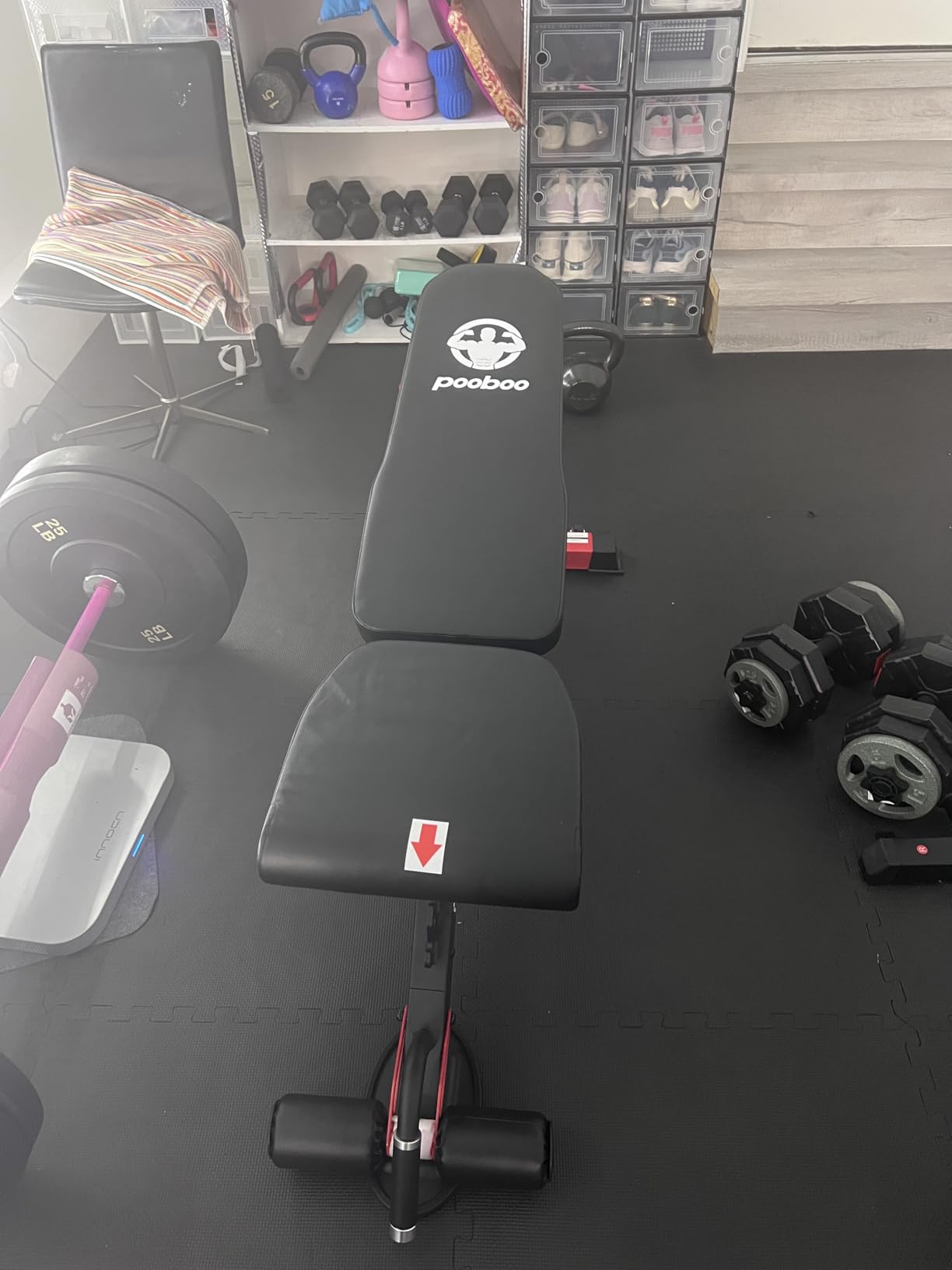 pooboo Adjustable Weight Bench,1500 LBS FID Bench for Home | Commercial-grade steel, flat/incline/decline FID, 8-position back, 3-position seat, 96% pre-assembled for full-body workouts customer photo 1