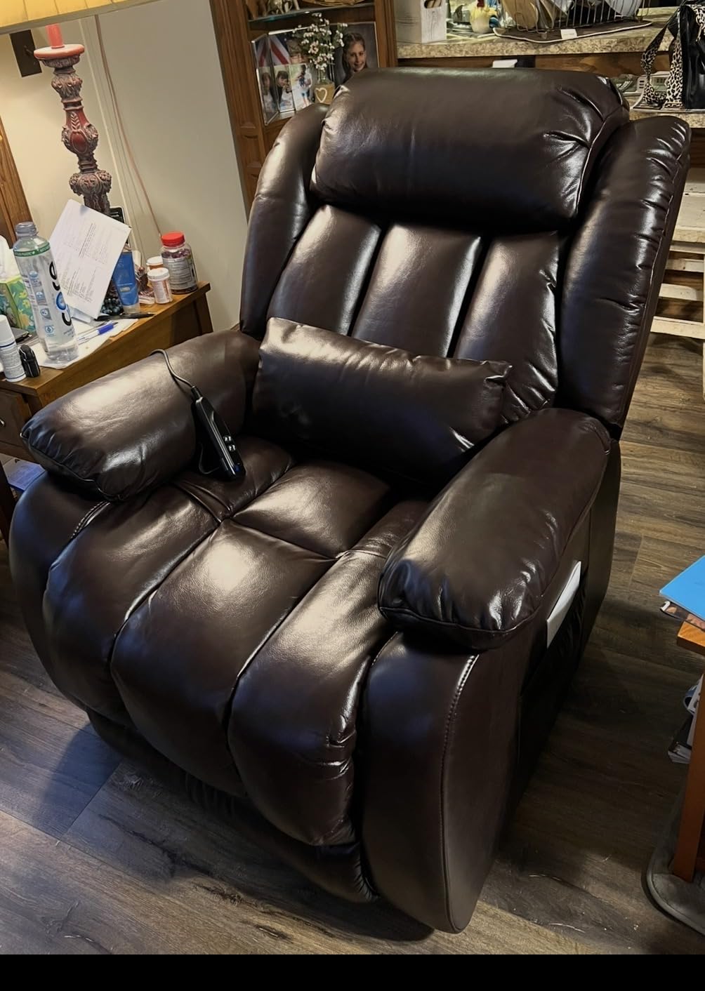 Infinite Position Lay Flat Power Lift Recliner Chair for Elderly, Brown | Dual Motor Power Lift Chair, Massage & Heating, Extended Footrest, USB Ports, Remote Control, Lumbar Pillow, Leather customer photo 2