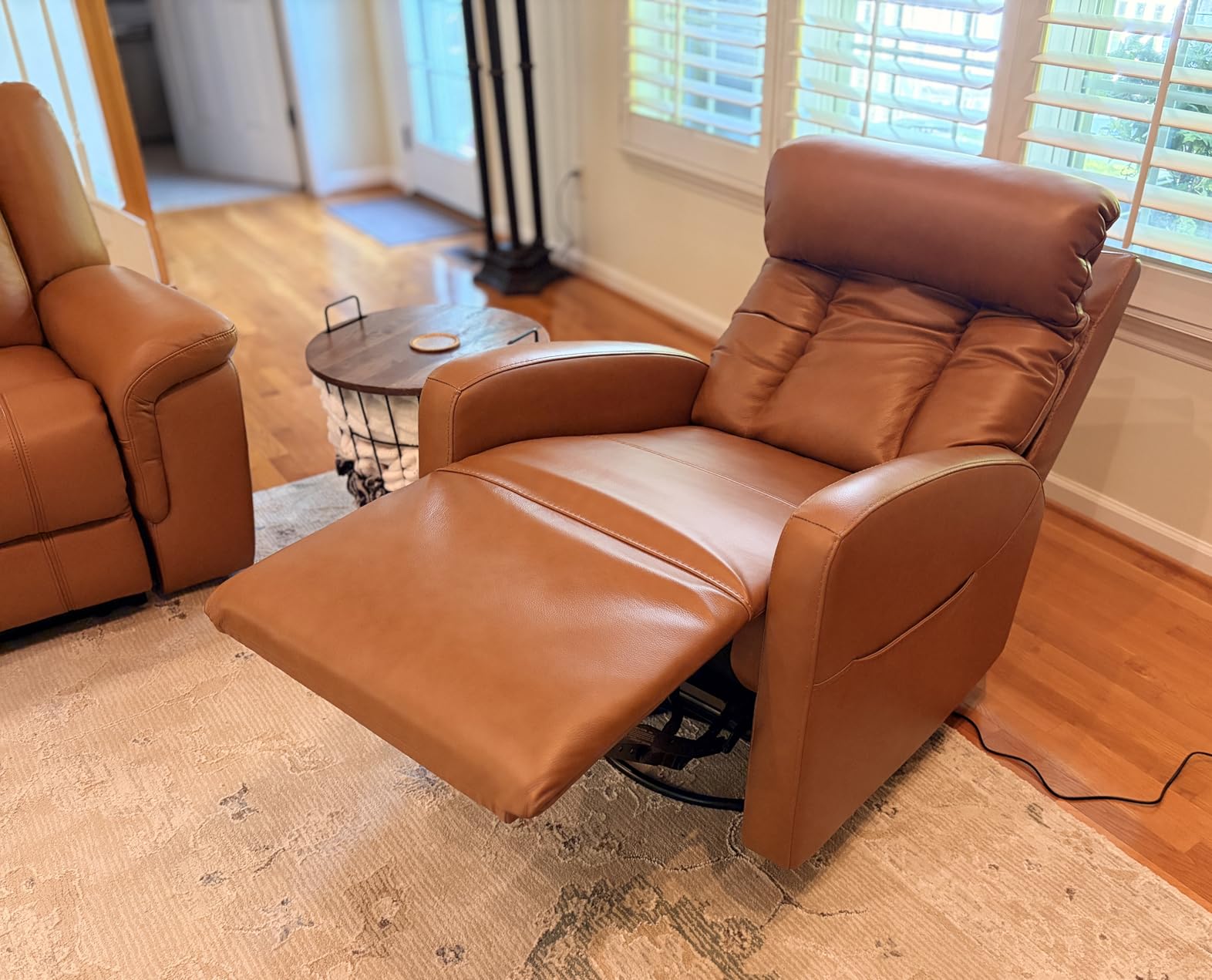 CHITA Genuine Leather Power Recliner Chair, Swivel Rocker, Saddle Brown | Electric Triple Motor Rocker Recliner for Living Room with Adjustable Headrest / Lumbar Support, USB & Type-C Charging Ports customer photo 1