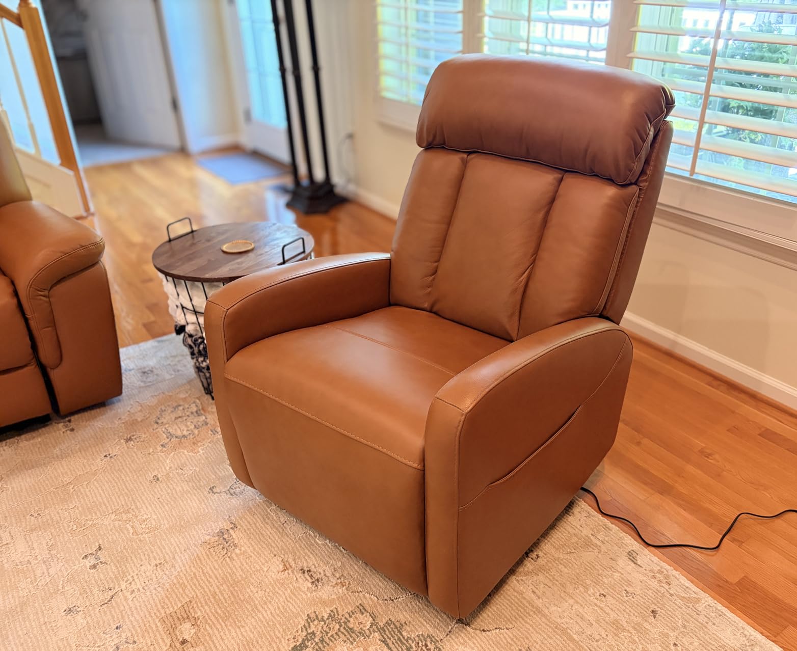 CHITA Genuine Leather Power Recliner Chair, Swivel Rocker, Creamy Grey | Electric Triple Motor Rocker Recliner with Adjustable Headrest/Lumbar Support, USB & Type-C Charging Ports customer photo 1