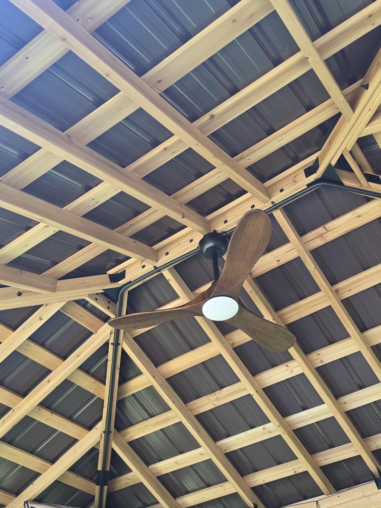 52 Inch Outdoor Smart Wood Ceiling Fan with Lights for Patios Damp Rated | High CFM 3 Blades Propeller Walnut Farmhouse Ceiling Fan, Large Air Flow DC Quiet Ceiling Fan with Remote/ APP/ Alexa Control customer photo 2