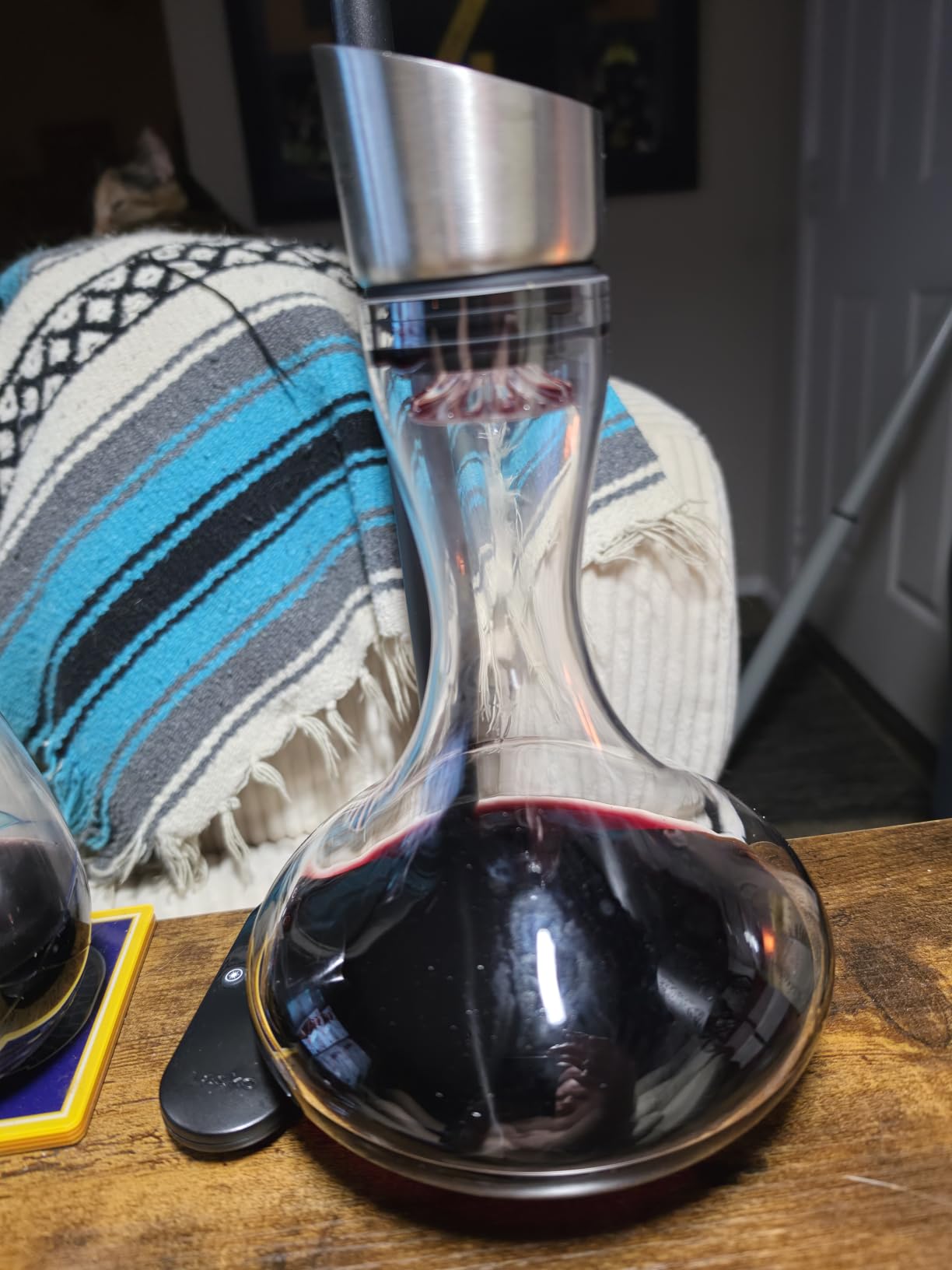 Wlasss Hand Blown Wine Decanter with Aerator, 1300ml/44oz Red Wine Decanter, Crystal Wine Carafe with Stainless Steel Pour Lid and Filter customer photo 2