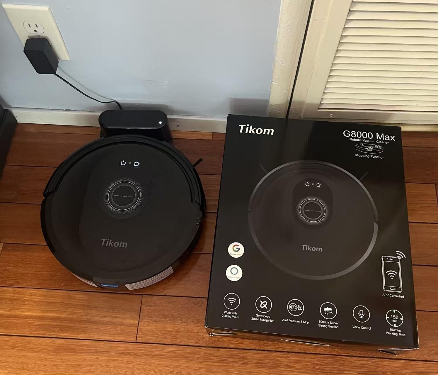 Tikom Robot Vacuum and Mop Combo, 5000Pa Robotic Vacuum Cleaner, 150 Min Max, App & Remote Control, Ideal for Hard Floor, Carpet, Pet Hair, Self-Charge(G8000 Max) customer photo 2