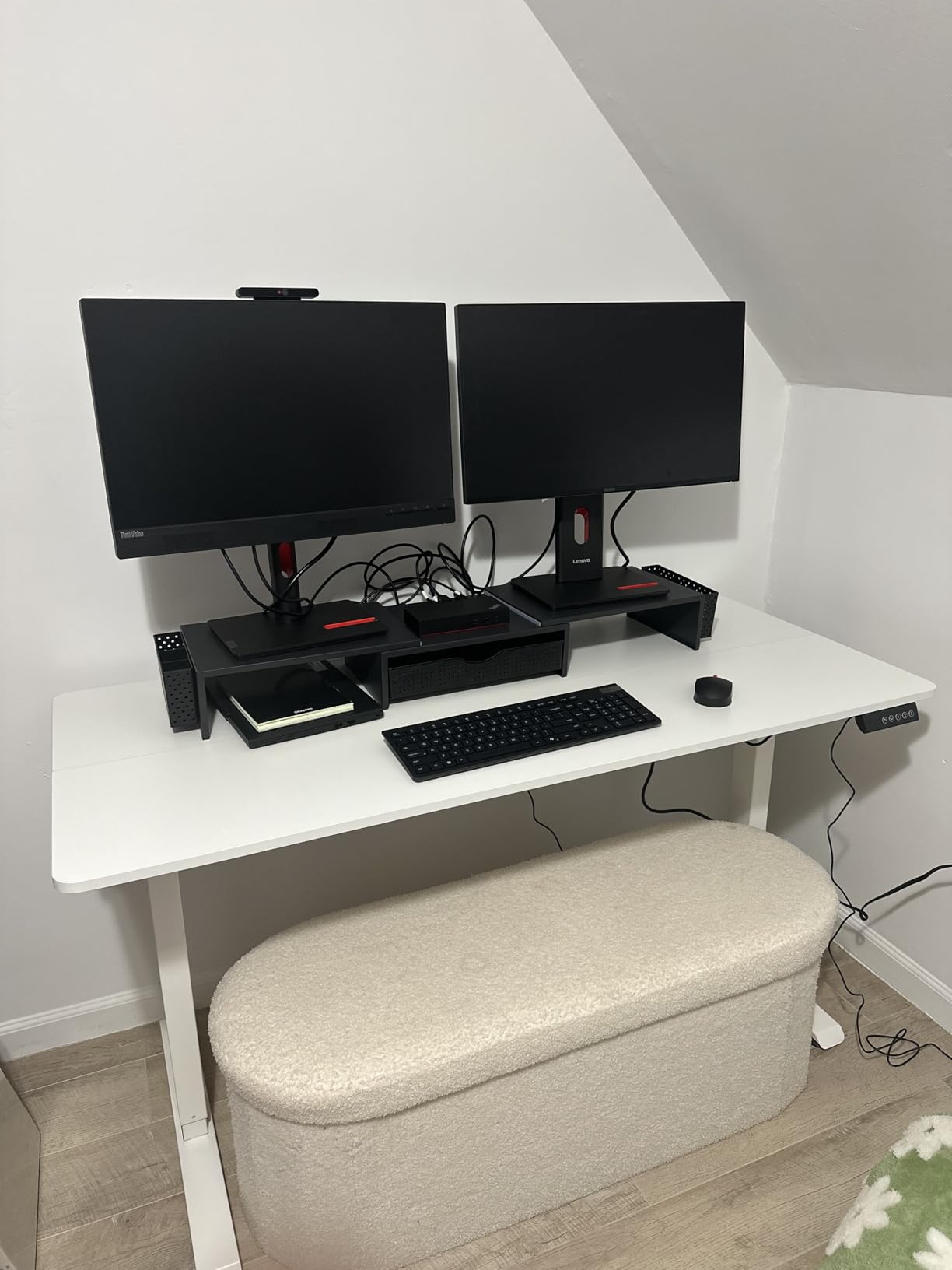 Veken 55 Inch Large Electric Standing Desk, Gaming Table, White | Height Adjustable Sit Stand Up Computer Tables for Home Office, Study, Writing, Suit students, employees and group work customer photo 2