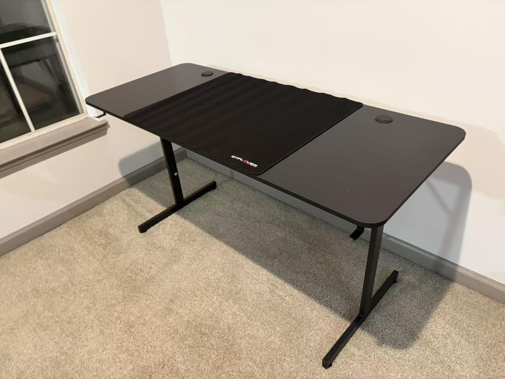 GTPLAYER 55 Inch Gaming Desk with LED Lights, Large Computer Desk with Mouse Pad for Home Office, T-Shaped Carbon Fibre Surface PC Game Workstations with Headphone Hook customer photo 2