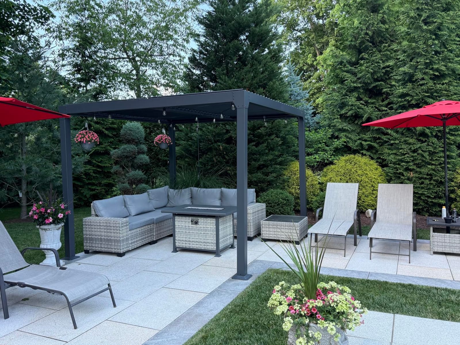 Outdoor Patio Furniture Set PE Wicker Rattan Outdoor Sectional Sofa | Patio Conversation Set with 55,000 BTU Fire Pit Table & Rocking Swivel Chair, Coffee Table & Thickened Cushions, Dark Grey customer photo 1