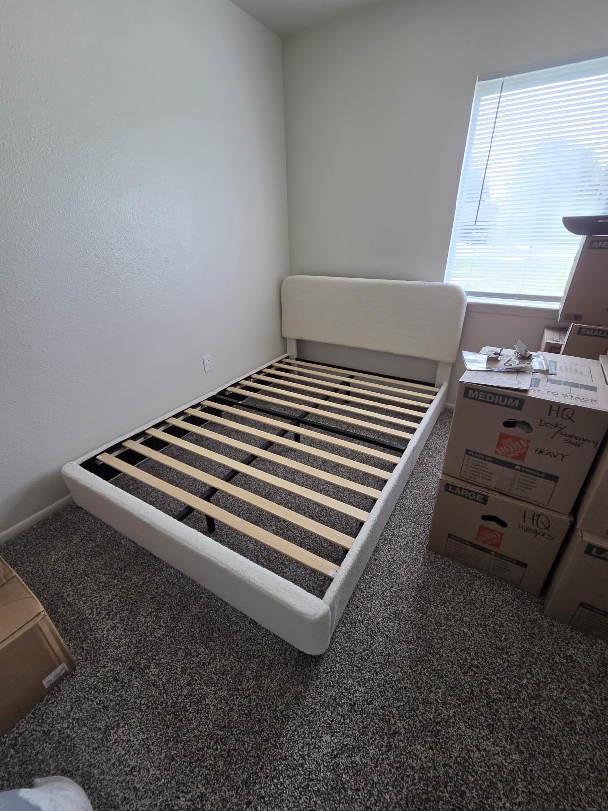 Full Size Cloud Bed Frame, Cream White Boucle Platform Bed, Upholstered | Adjustable Headboard, Rounded Corners, Easy Assembly, Sturdy Wood Legs customer photo 1