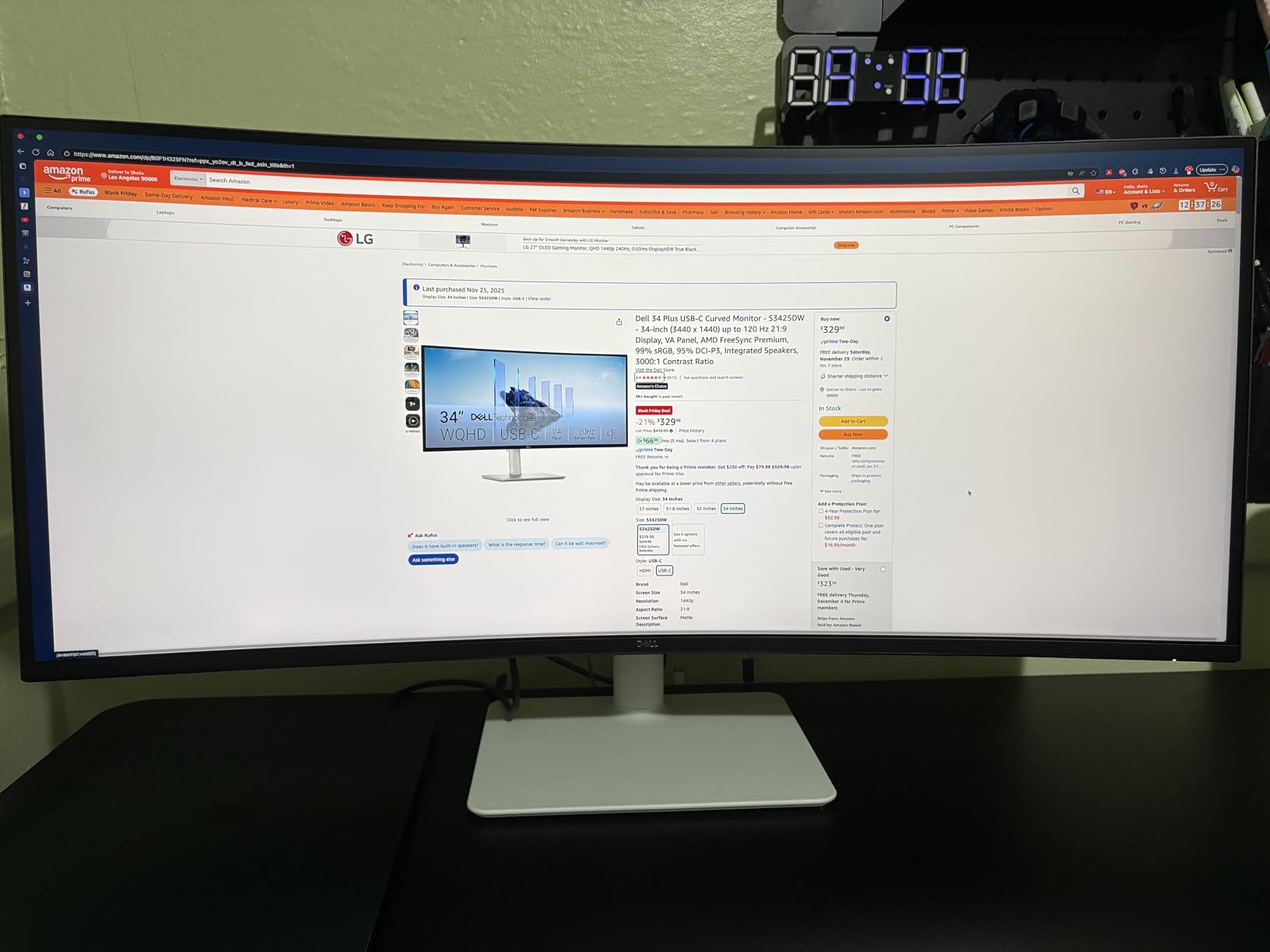 Dell 34 Monitor S3425DW, WQHD VA, 120Hz, FreeSync Premium, Eye Comfort | HDR10, Anti-Glare, 300 cd/m2 Brightness, 3,000:1 Contrast, 95% DCI-P3, 2x10W Speakers, USB-C 65W Power Delivery customer photo 1