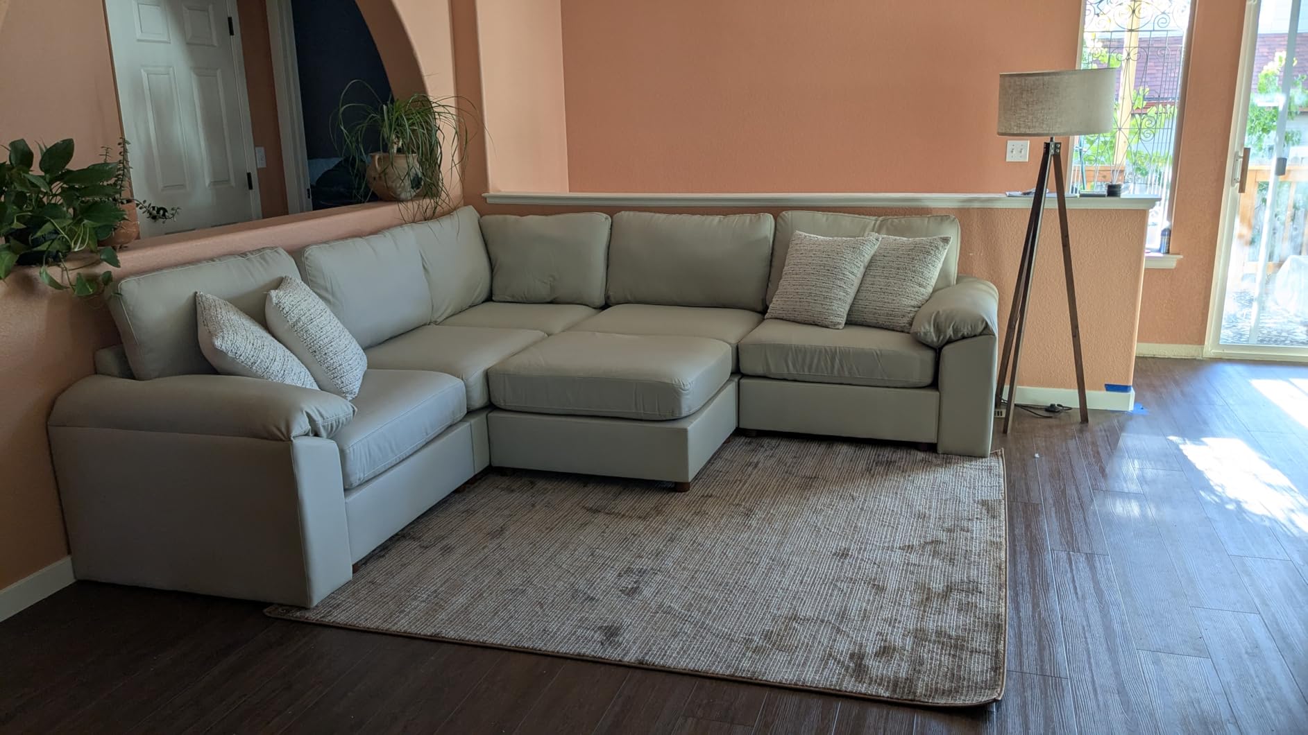 EASE MOOSE Faux Leather Couch, U Shaped Modular Sectional Sofa, Beige | Pet-Friendly Faux Leather, Oversized Deep Seat, Easy to Clean, Solid Wood Frame, Easy Assembly, Scratch Resistant customer photo 1
