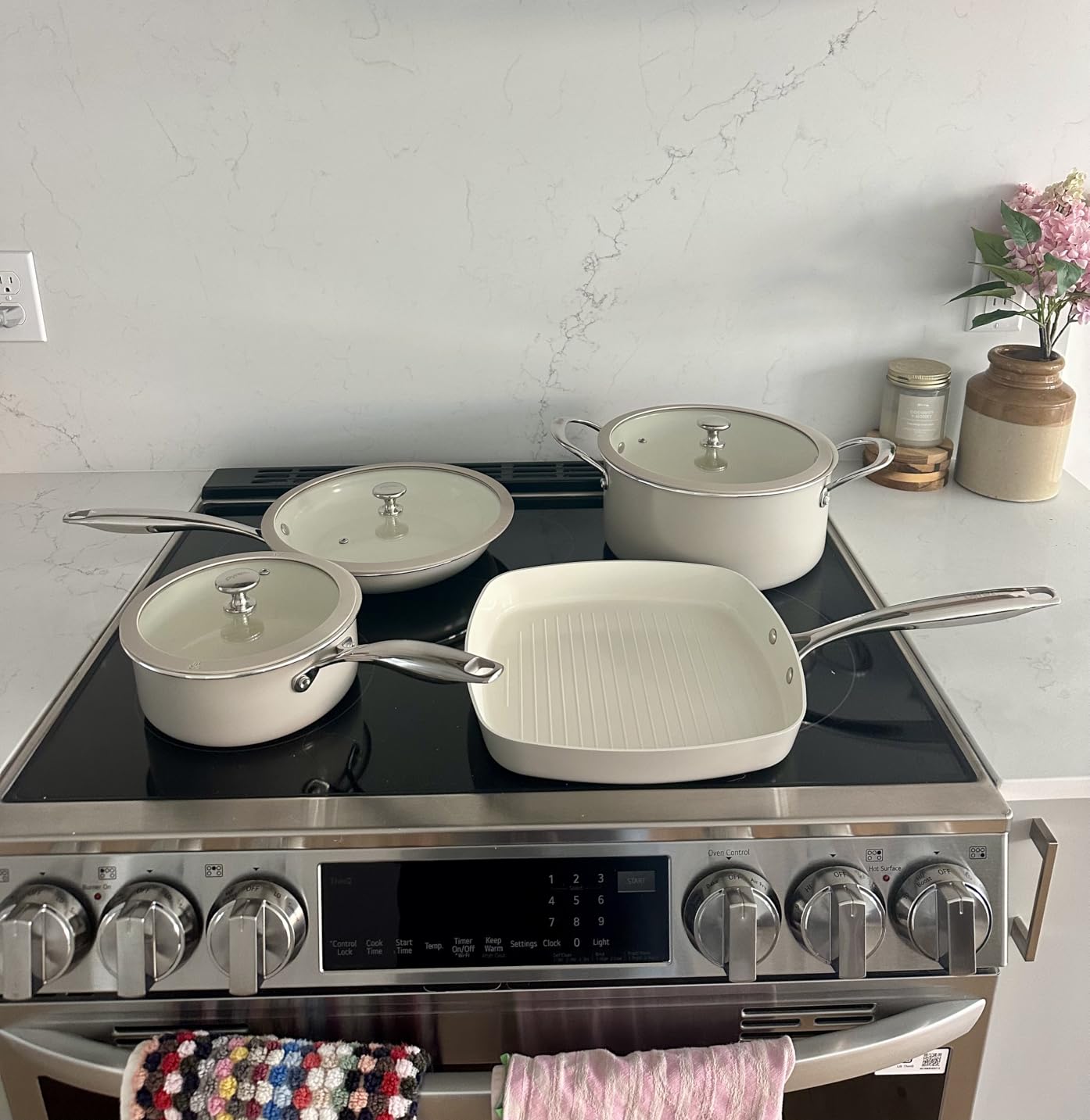 Pyrex 8-Piece Ceramic Cookware Set, Pots and Pans with Lids & Handles | Healthy nonstick ceramic coating, induction compatible stainless steel, PFAS Lead Cadmium BPA Free customer photo 1