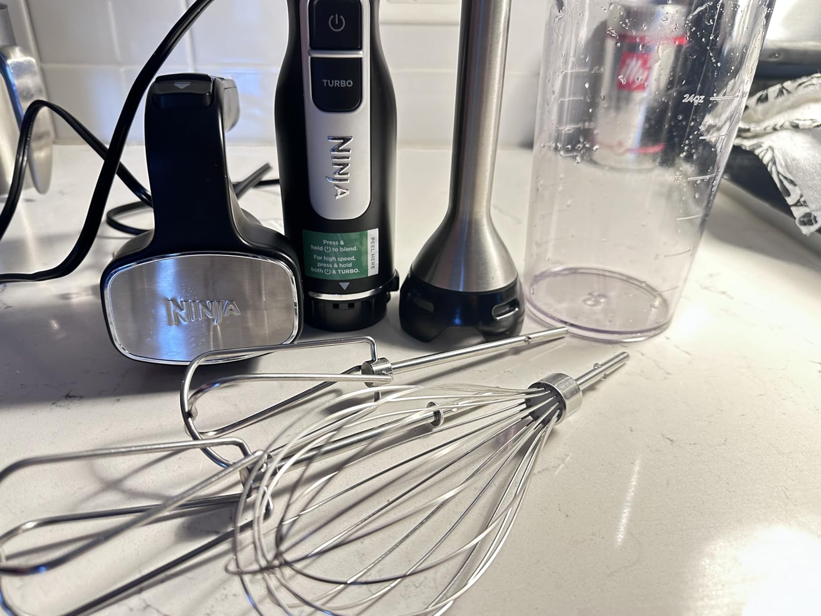 Ninja Immersion Blender & Whisk, 4 Speeds, 4oz Cup, Deep Navy, CI201ND | SplatterShield & PanProtect for mess-free blending, 4 speeds, 4-cup blending vessel, dishwasher safe, 5-ft cord customer photo 2