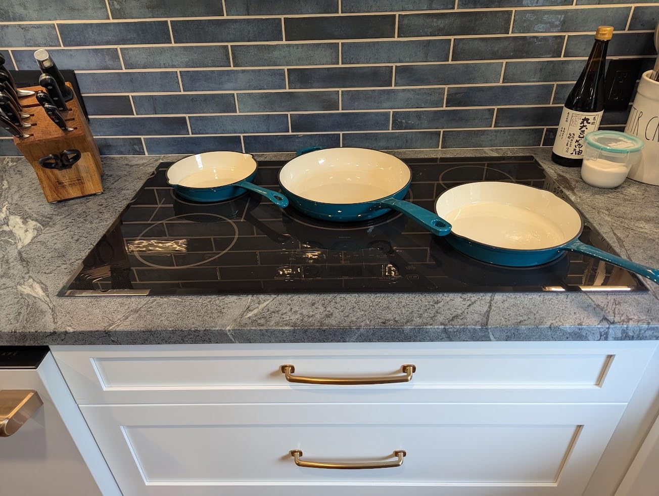 Enamel Cast Iron Cookware Set, 7pc Pots And Pans Set, Biscay Blue | Ceramic Dutch Ovens Set, Sauce Pan, Skillet, 3 Lids, Ceramic Coated Cast Iron, Heavy Duty, Gas & Induction Compatible, Pfa Free customer photo 1