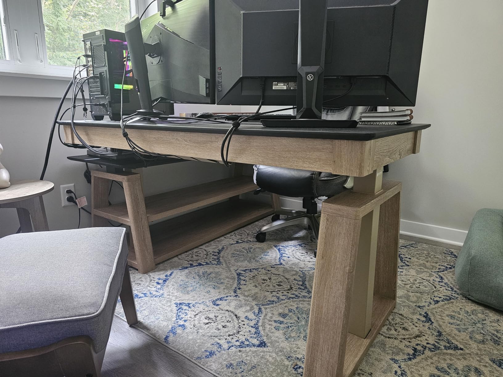 EUREKA ERGONOMIC Standing Desk, 63 inch Executive Desk w Drawers, Modern X-Shaped Leg Luxury Home Office Computer Desk w Monitor Stand, Smoked Oak customer photo 1