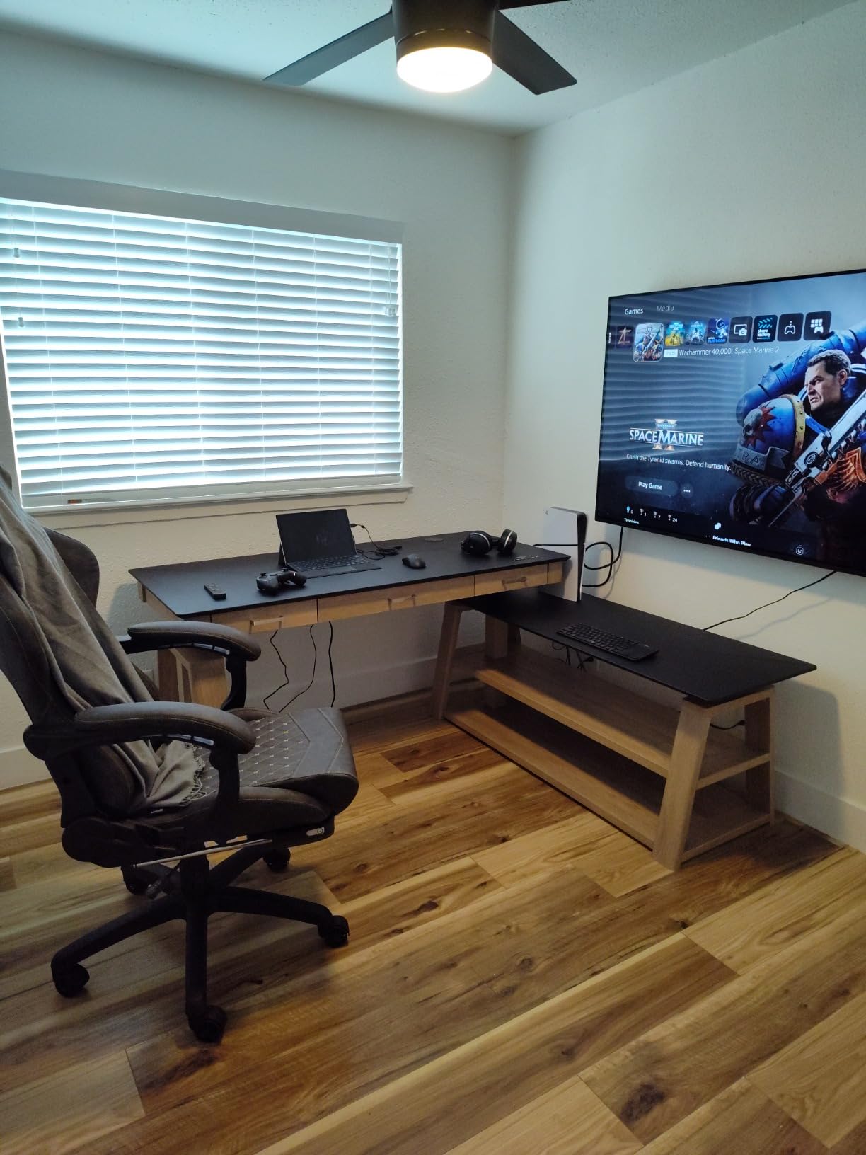 EUREKA ERGONOMIC Standing Desk, 63 inch Executive Desk w Drawers, Modern X-Shaped Leg Luxury Home Office Computer Desk w Monitor Stand, Smoked Oak customer photo 2