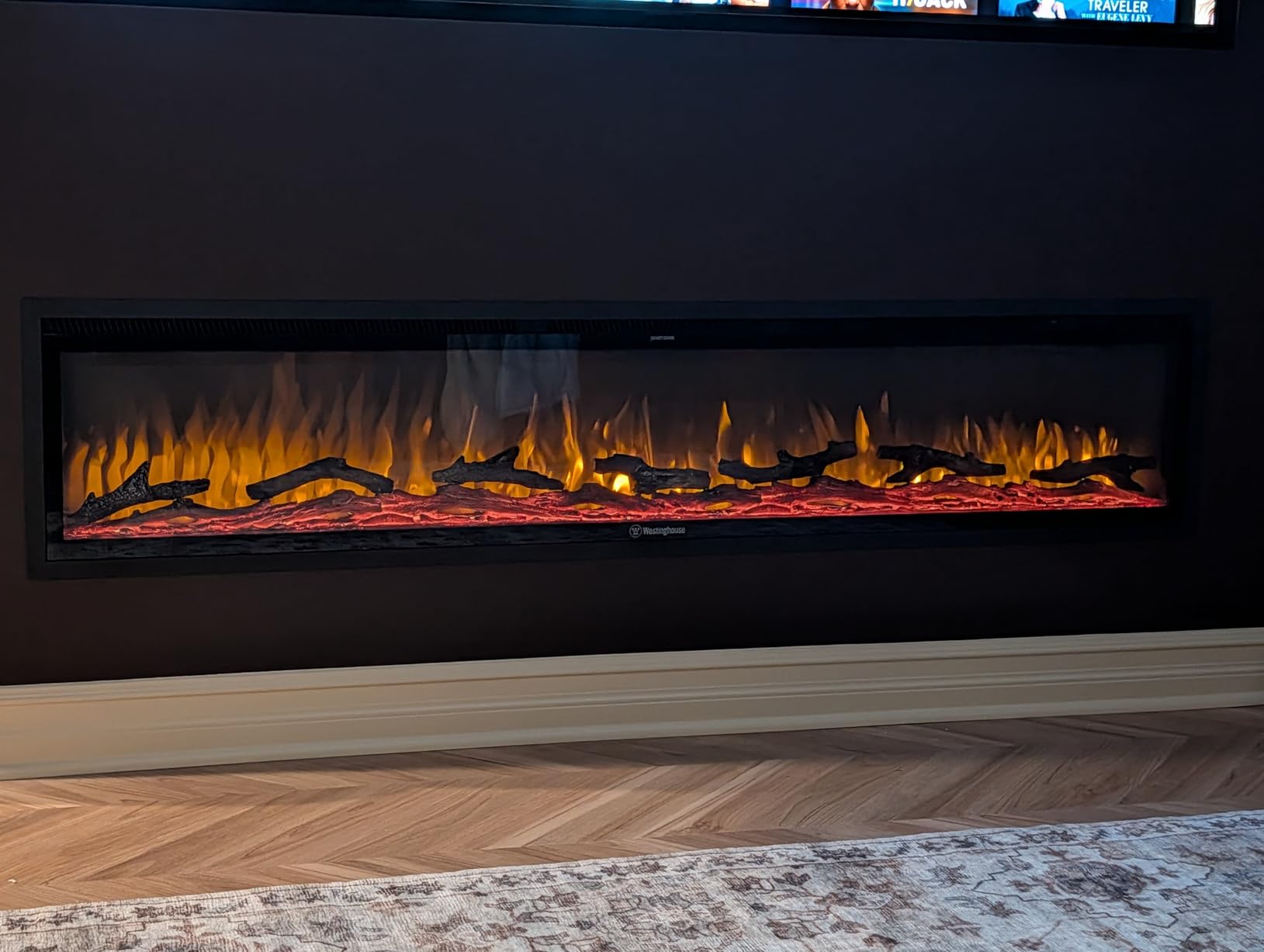 Westinghouse 50 Inch Electric Fireplace Heater, Compatible with Alexa & Google Home, Wall Mount or in-Wall Recessed Fireplace Insert, 24 Hour Timer, Color Changing Flames, 750W/1500W Indoor Heater customer photo 2