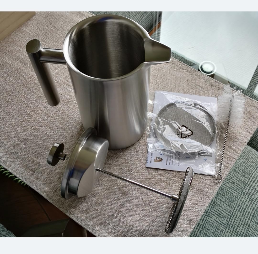 French Press 34 oz, Full Stainless Steel French Press Coffee Maker 4 Cups | Upgraded Double-Walled Insulated French Coffee Presses, Food Grade Good for Kitchen Camping, Dishwasher Safe 2 More Filters customer photo 2
