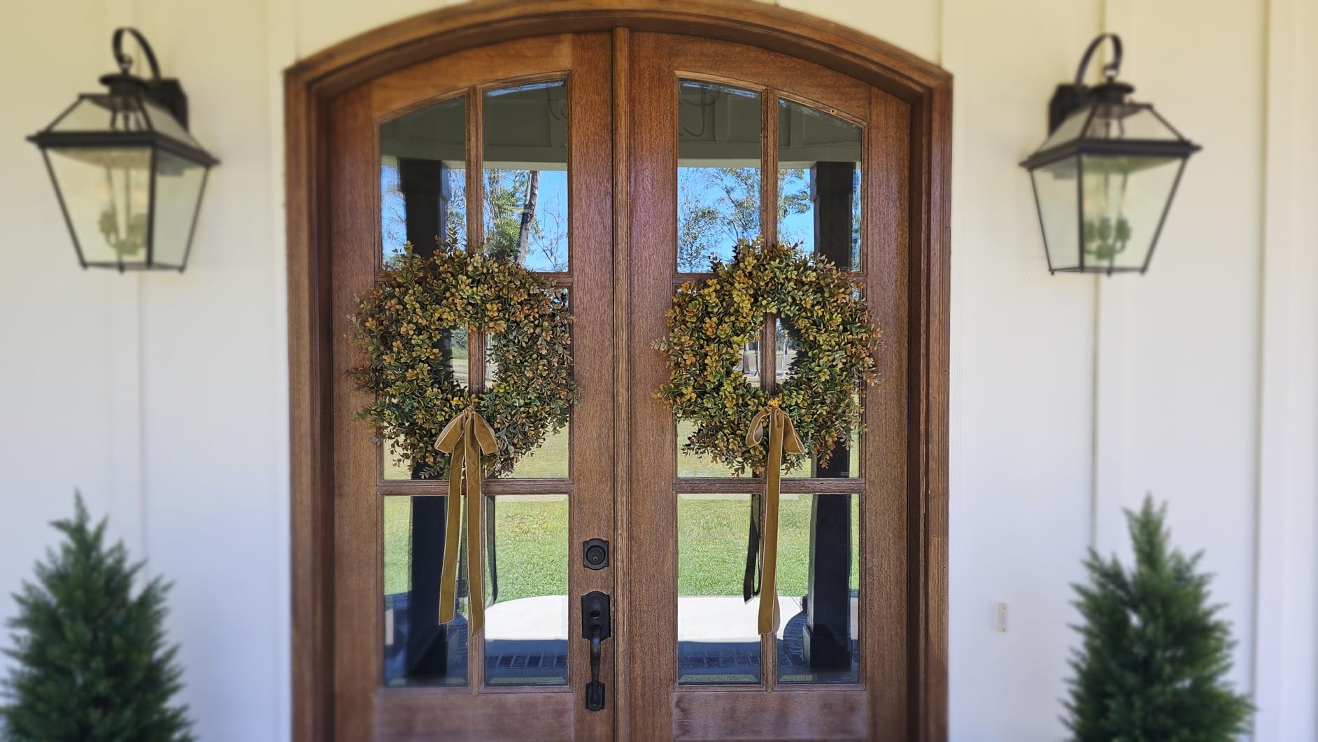 26''Large Artificial Fall Boxwood Wreath for Front Door Decor(Orange-Green) | Plump & Full Fake Autumn Wreath, Faux Greenery Wreath, for Window Home Farmhouse Wall Thanksgiving Day Harvest Festival Decor customer photo 1