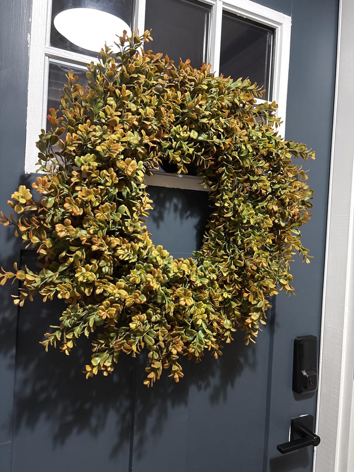 26''Large Artificial Fall Boxwood Wreath for Front Door Decor(Orange-Green) | Plump & Full Fake Autumn Wreath, Faux Greenery Wreath, for Window Home Farmhouse Wall Thanksgiving Day Harvest Festival Decor customer photo 2