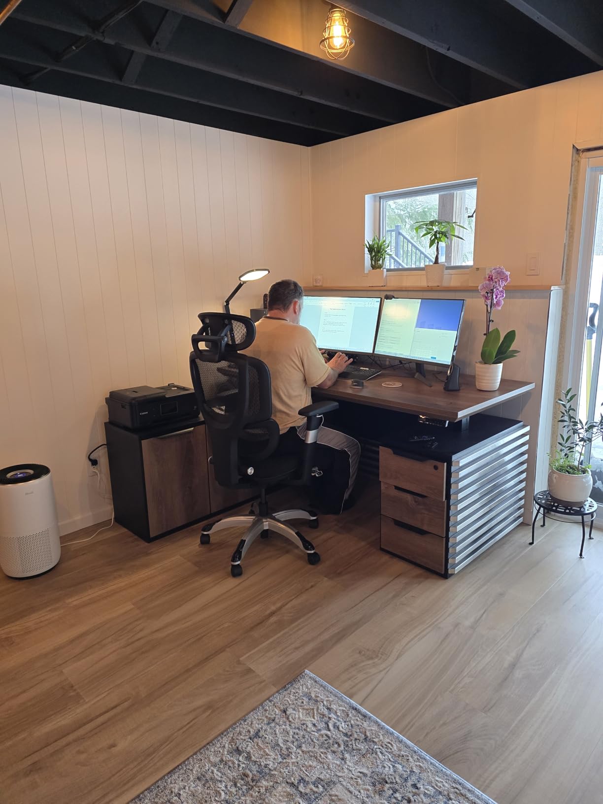 SAINTCY L Shaped Executive Standing Desk with Drawers, 70.87In Large Modern Adjustable Heigh Office Desk w/File Cabinet, AC/USB, 2.56