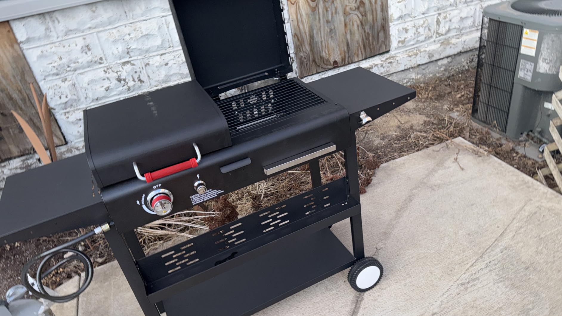 Propane Gas Griddle Charcoal Grill Combo Flat Top Griddle W/Dual Lids & 2 Side Shelves Dual Fuel BBQ Grill for Outdoor Barbecue customer photo 1