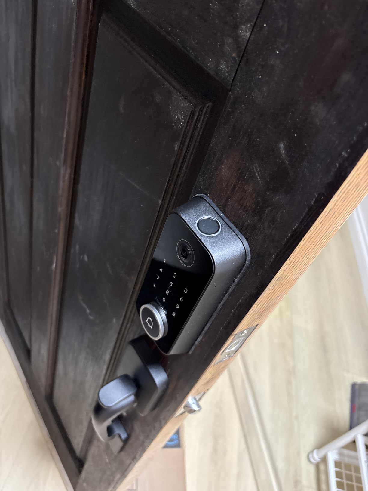 Smart Front Door Lock Sets: 2K HD Camera Lock with Doorbell Kits, Hornbill Fingerprint Keyless Entry Door Lock with Handles, WiFi Deadbolt(only 2.4G) for Remote Control, Free APP/Alexa/PIR, Black customer photo 2