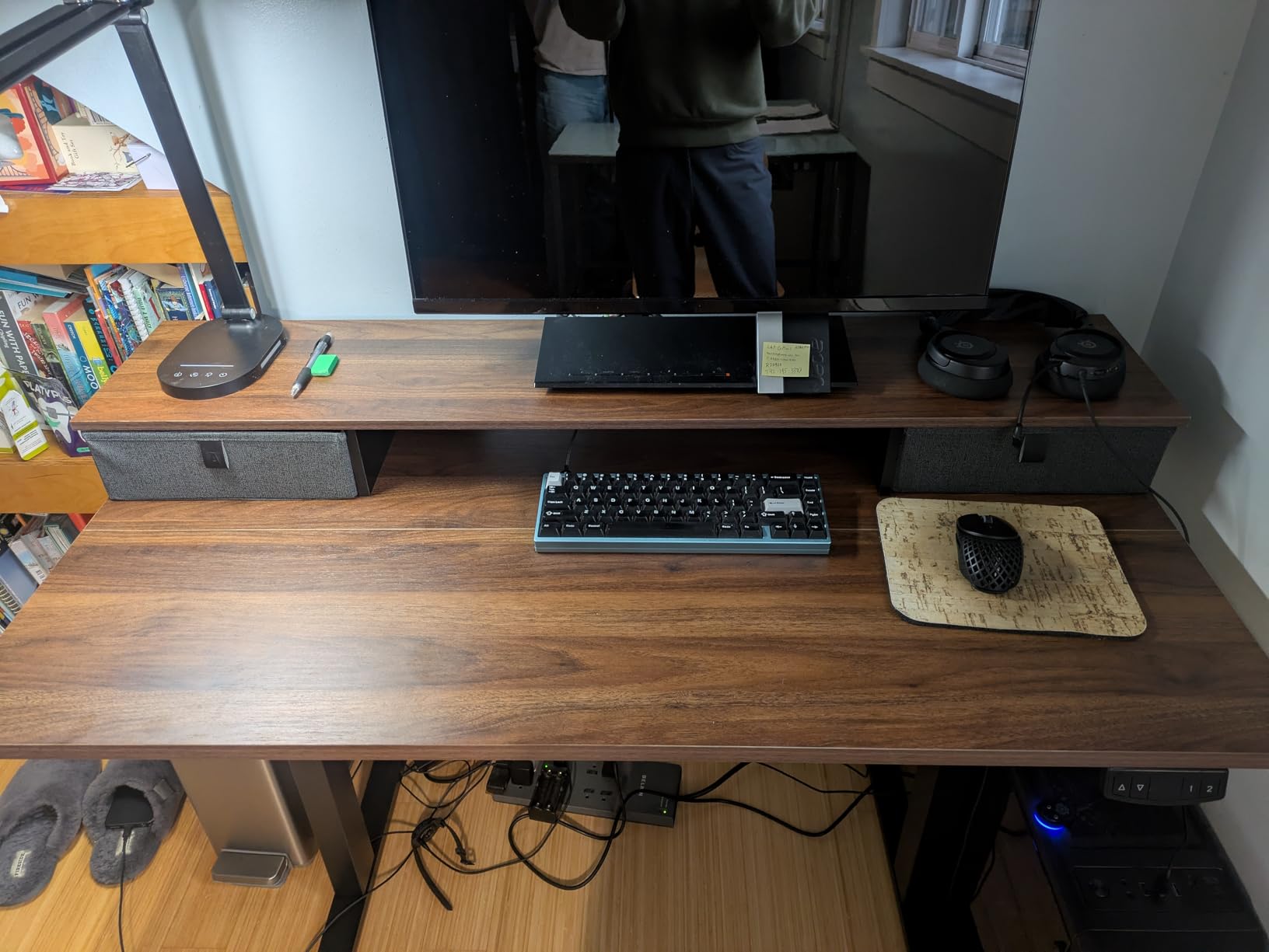 Klicelor 48 x23 Inch Electric Standing Desk with Drawers, Adjustable Height Small Sit Stand Desk for Home Office, Compact Computer Workstation with Storage- Rustic Brown customer photo 1
