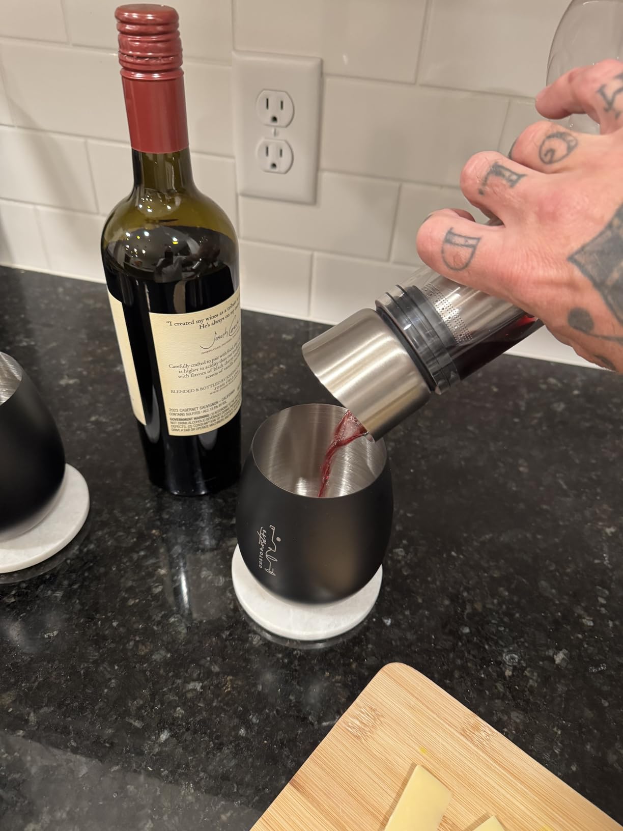 Gusto Nostro Crystal Wine Decanter with Aerator Pourer - Premium Hand-blown Lead-free Glass Wine Decanter Set for Red Wines - Carafe with Lid Filter for Smooth Pouring - Stainless Steel Spout Included customer photo 2