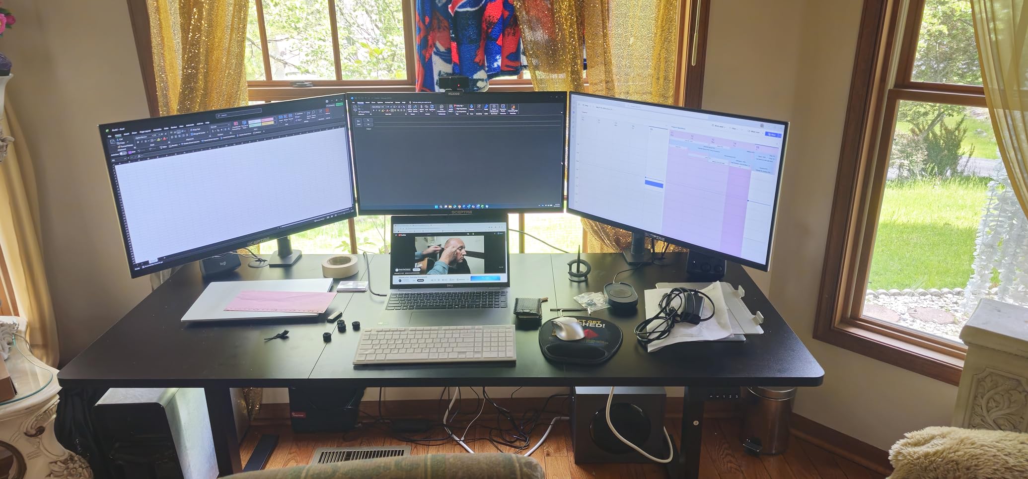 Black 60x28 in Electric Standing Desk, 1 Inch Thick Tabletop | Double Beam Frame, Holds 220lbs, Sit Stand, 3 Memory Height Adjustment, Extra Deep Table Top, Black Frame customer photo 2