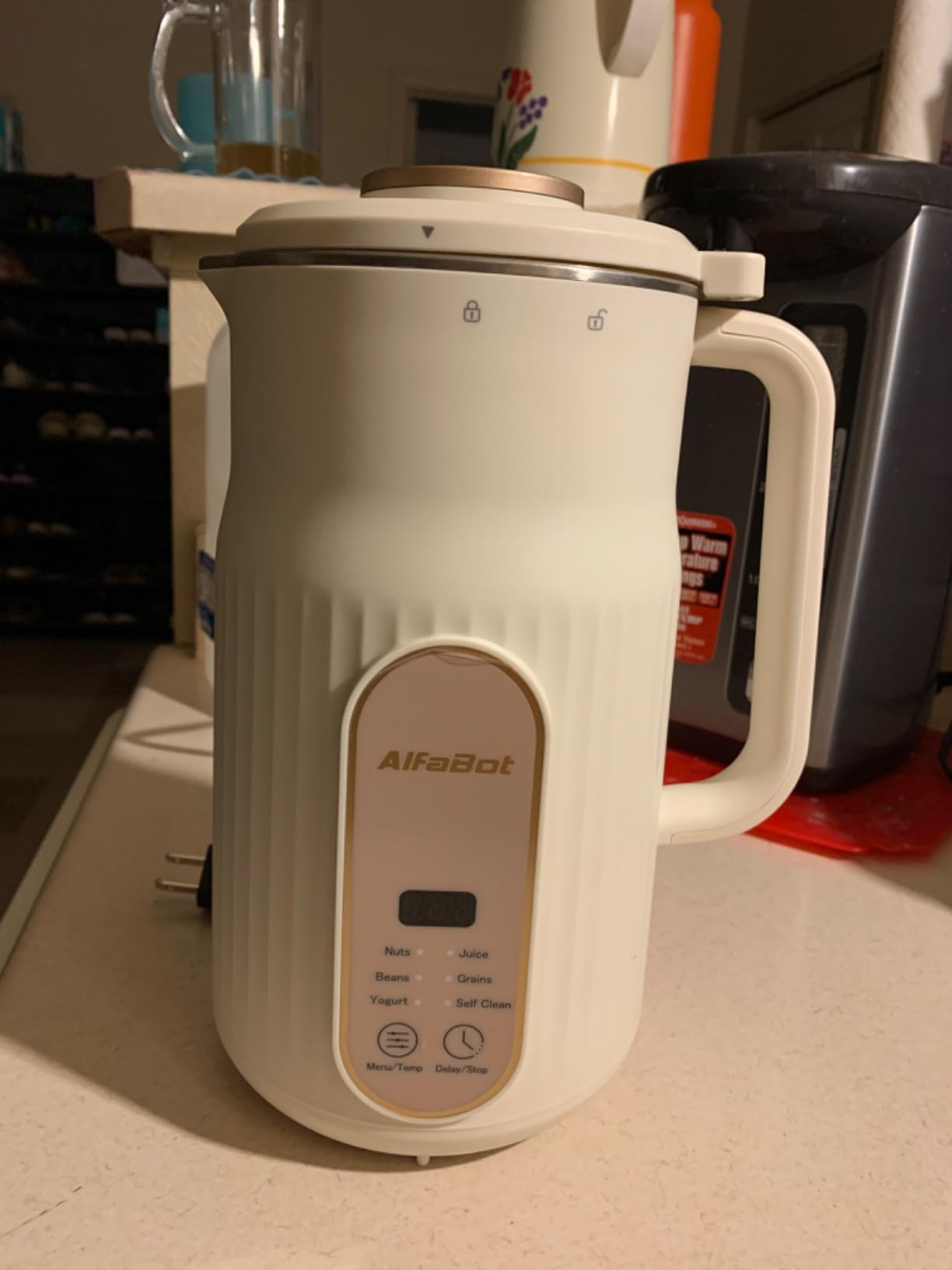 AlfaBot N2 Automatic Almond Milk Machine for Homemade Plant-Based Milk, Oat, Soy, Yogurt, 5 Modes/35OZ Big Capacity Soy Milk Maker with Delay Setting and Self Cleaning (Cream) customer photo 1