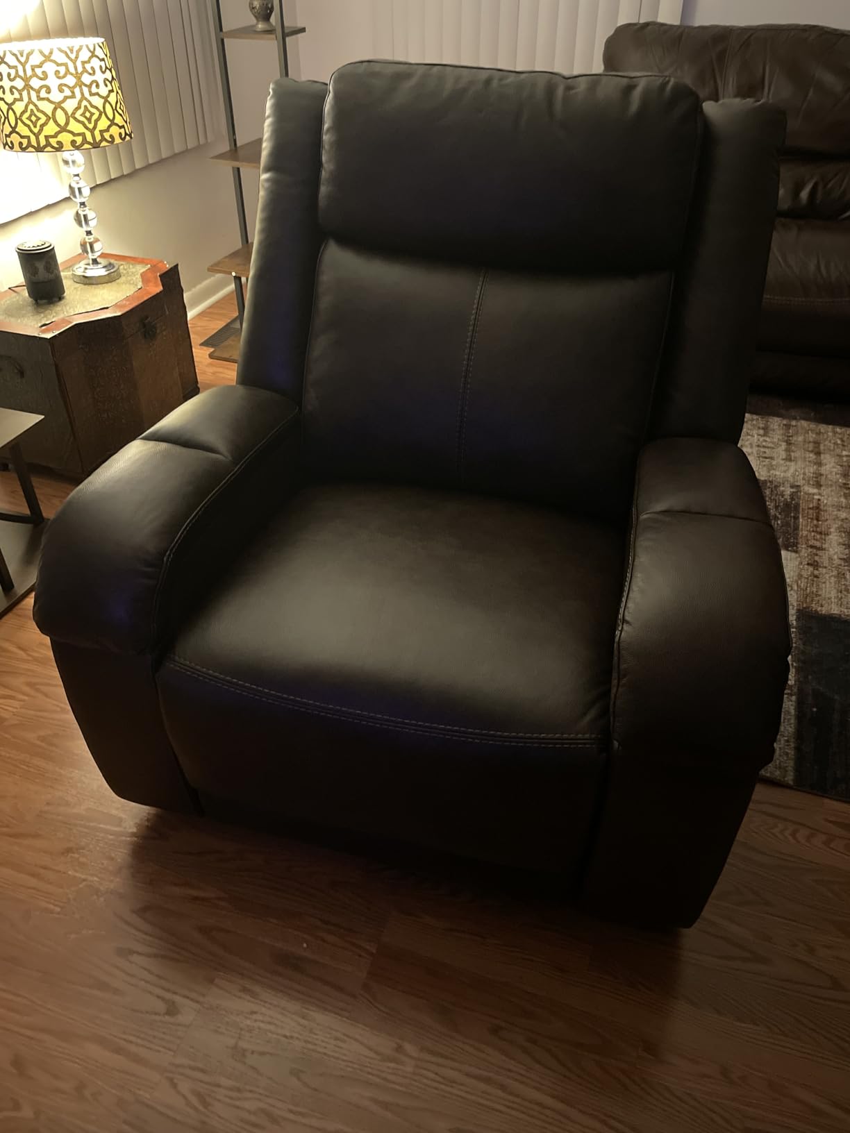 Watson & Whitely Oversized Genuine Leather Power Recliner Chair, Navy Blue | Wall Hugger Recliner for Big and Tall, Power Headrest, Charging Ports, Extra-Large Reclining Sofa for Living Rooms customer photo 1