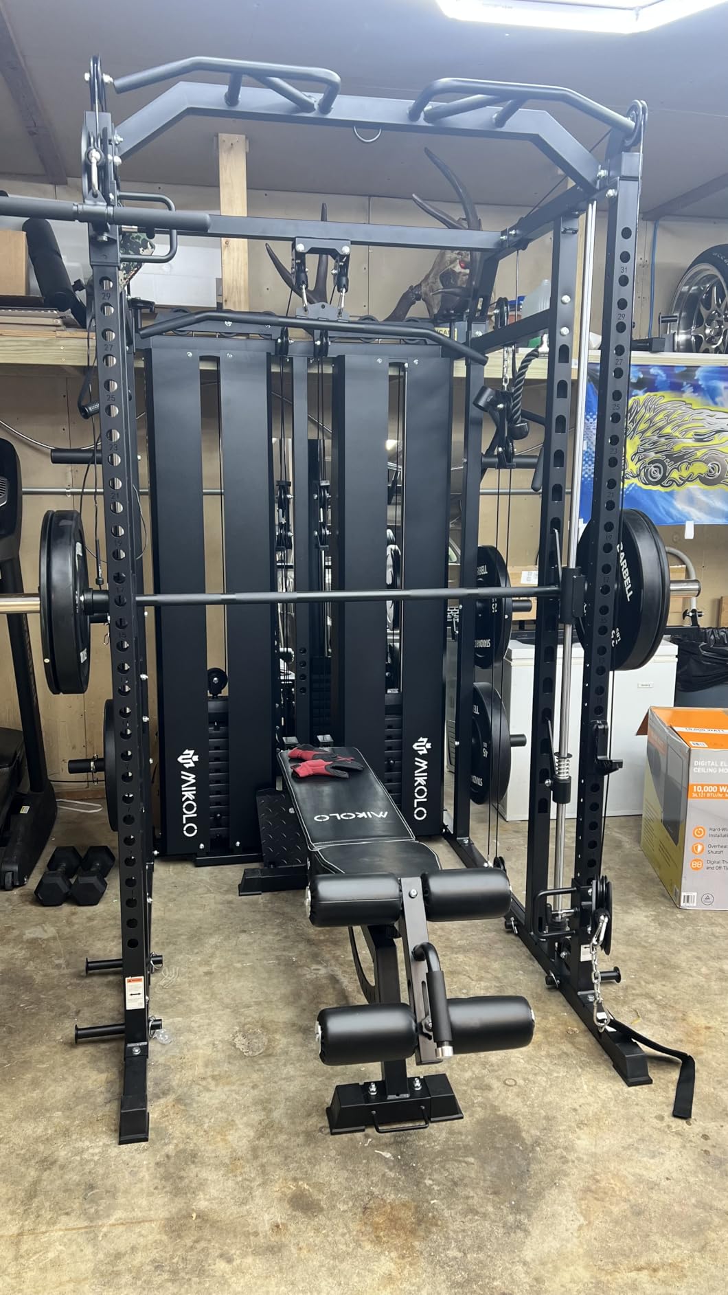 Mikolo Smith Machine with Weight Stack, Power Cage Home Gym System with LAT Pulldown & Cable Crossover, Multi-Functional Trainer with Dual Pulley System, Includes 10+ Free Attachments customer photo 2