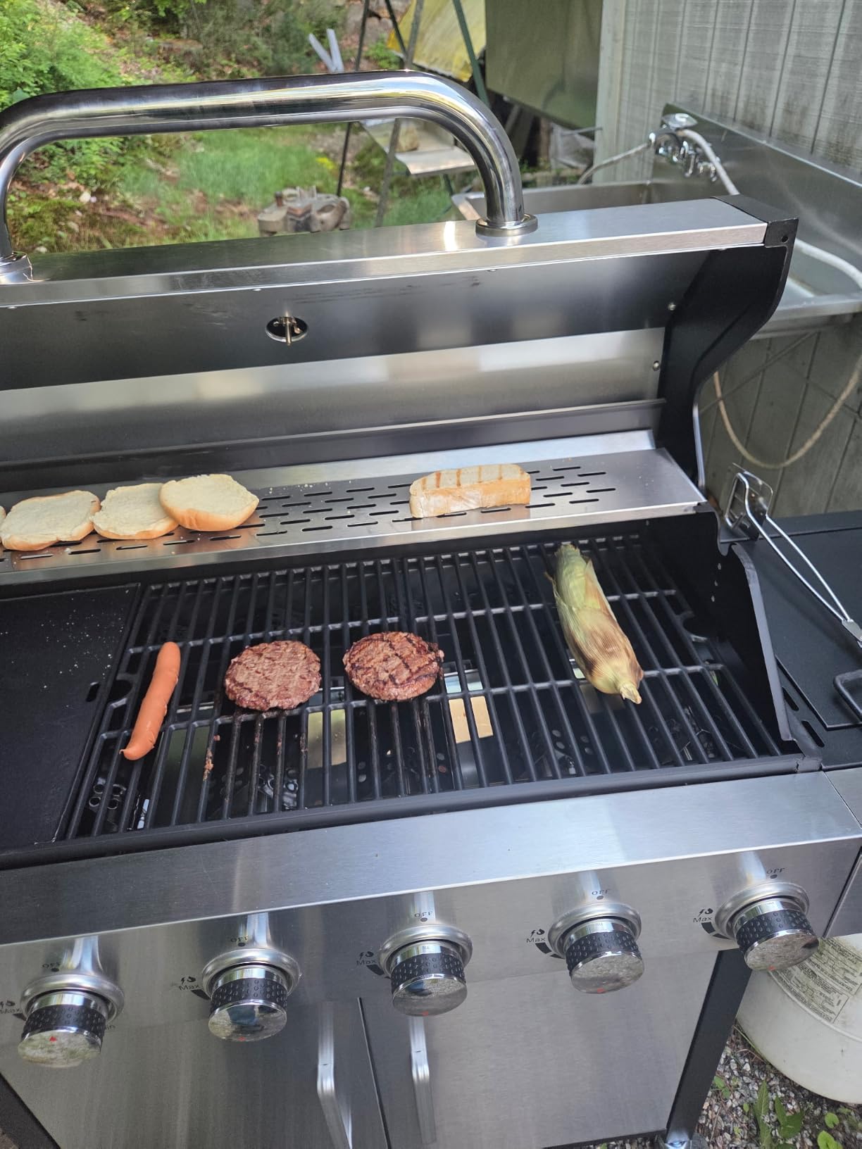 3 Burner Propane Gas Grill, 39,000 BTU Outdoor BBQ Grill with Side Burner and Cast Iron Grates, Cabinet Style Storage Gas Barbecue Grill for Backyard Patio customer photo 2