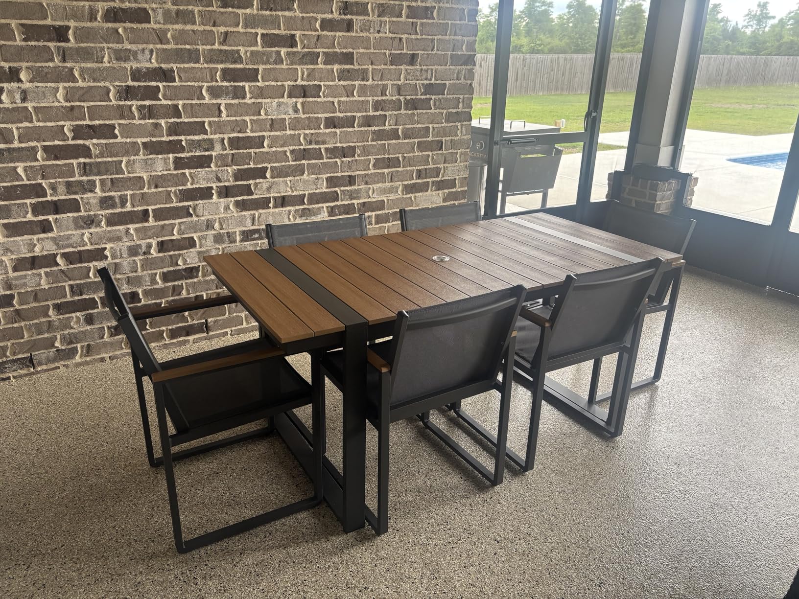Outdoor Dining Set, 7 Piece Aluminum Patio Furniture Set | Weather Resistant Outdoor Table and Chairs, HDPS Tabletop with Umbrella Hole, Textilene Mesh Chairs customer photo 1