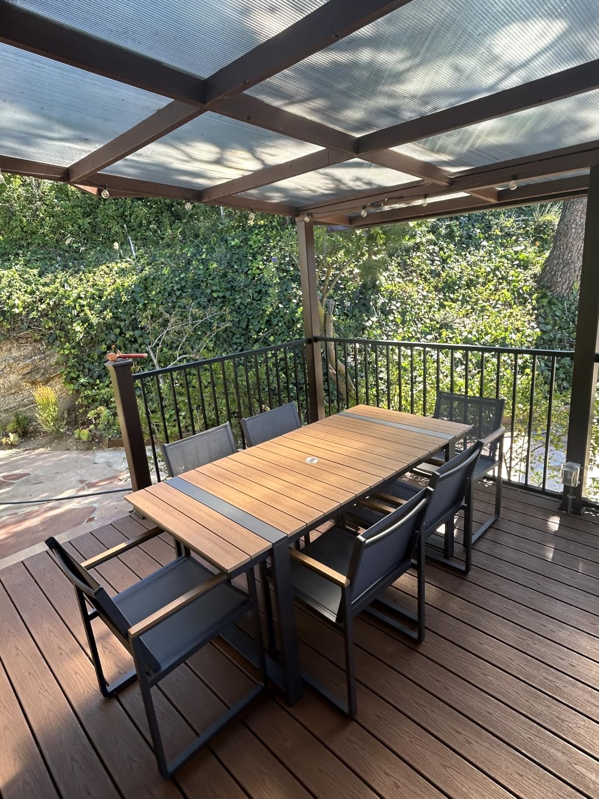 Outdoor Dining Set, 7 Piece Aluminum Patio Furniture Set | Weather Resistant Outdoor Table and Chairs, HDPS Tabletop with Umbrella Hole, Textilene Mesh Chairs customer photo 2