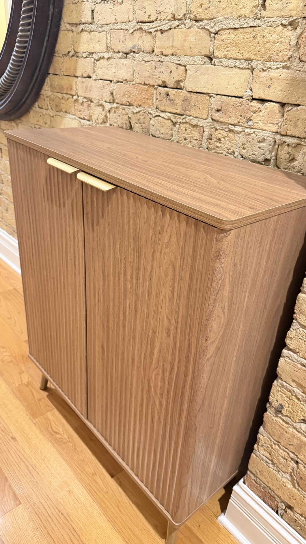 5-Tier Shoe Storage Cabinet with Adjustable Shelves, Walnut | Fluted Shoe Cabinet with Doors, Wooden Freestanding Shoe Organizer Shoe Cabinet for Entryway, Hallway, Living Room customer photo 1