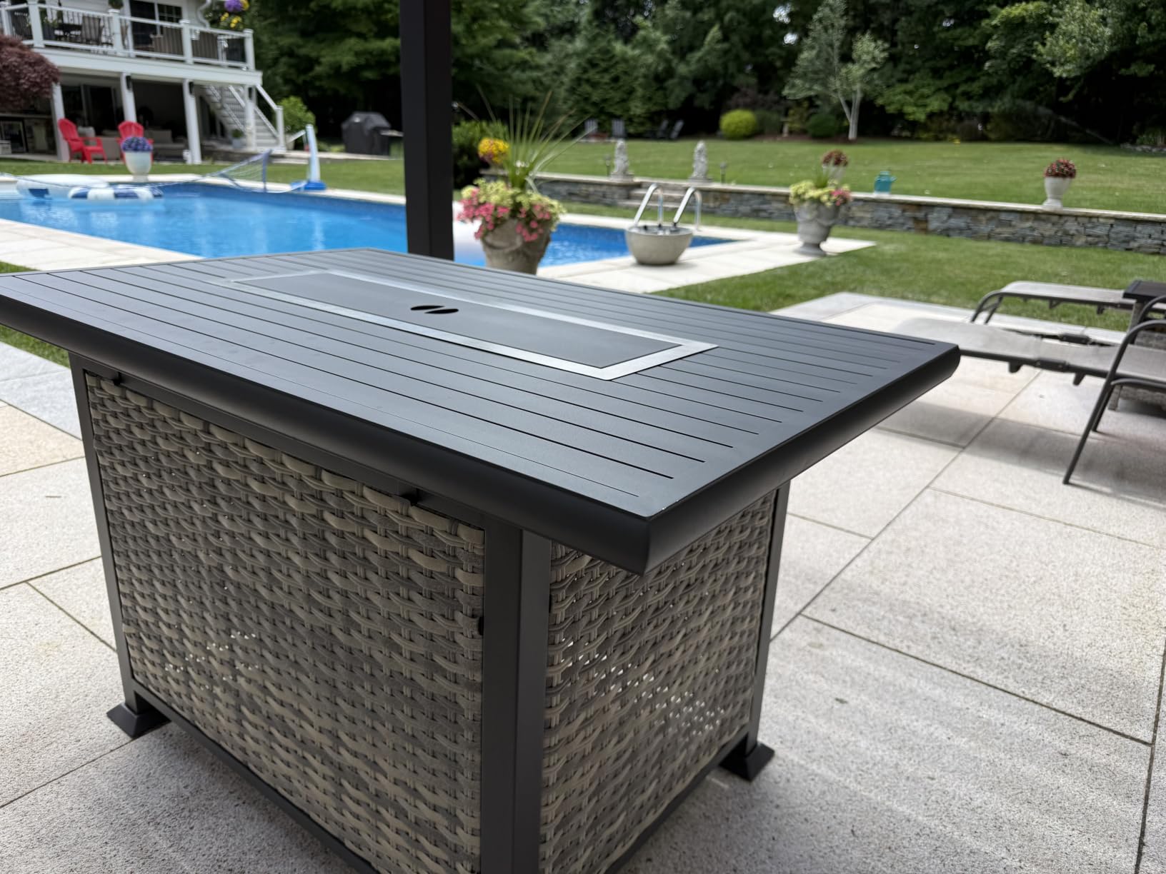 Outdoor Patio Furniture Set PE Wicker Rattan Outdoor Sectional Sofa | Patio Conversation Set with 55,000 BTU Fire Pit Table & Coffee Table, Chunky Arms & Thickened Cushions, Dark Grey customer photo 1